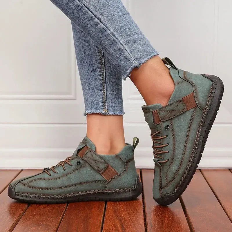Sophie - Women's Lace-Up Ankle Trainers with Stitched Panels - Sneakers - Green - Davies & Cooper