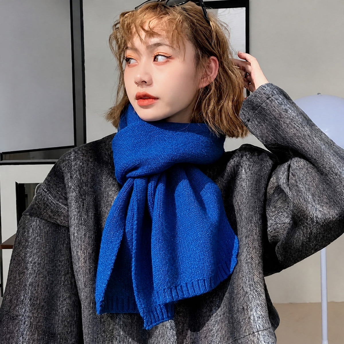Sophie - Women's Long Knit Winter Scarf with Soft Wrap Style - Scarves & Shawls - Blue - Davies & Cooper