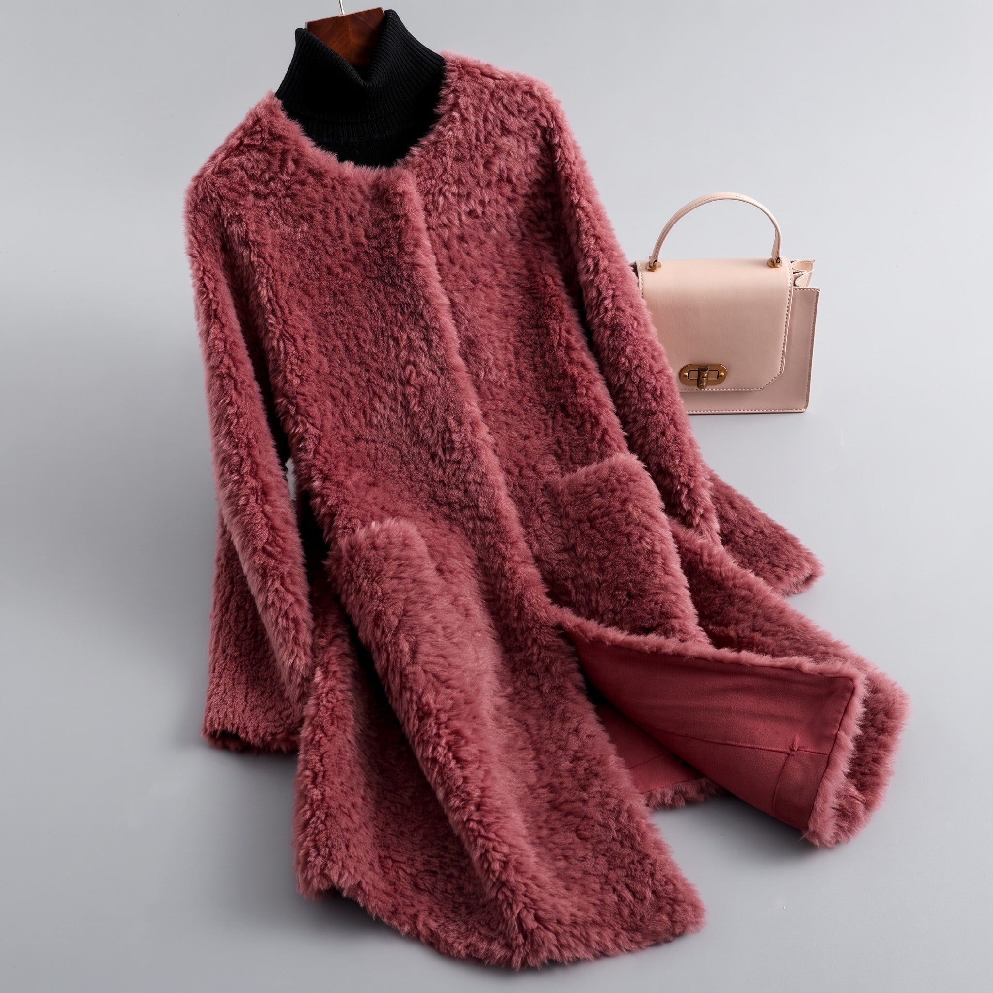 Sophie - Women's Longline Coat with Round Neck and Pockets - Overcoats - Red - Davies & Cooper