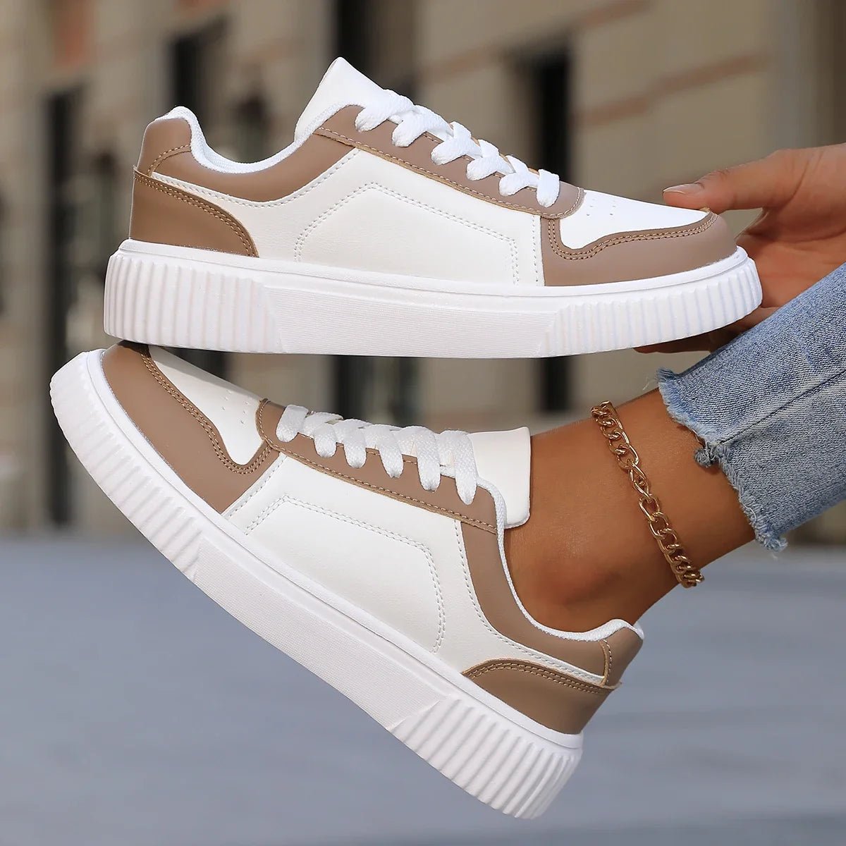 Sophie - Women's Low-Top Platform Trainers with Lace-Up Closure - Sneakers - Brown - Davies & Cooper