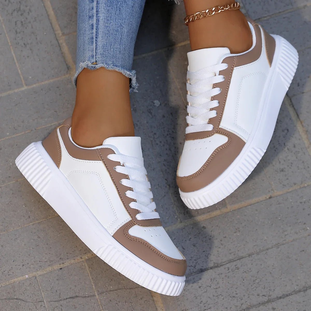 Sophie - Women's Low-Top Platform Trainers with Lace-Up Closure - Sneakers - Brown - Davies & Cooper