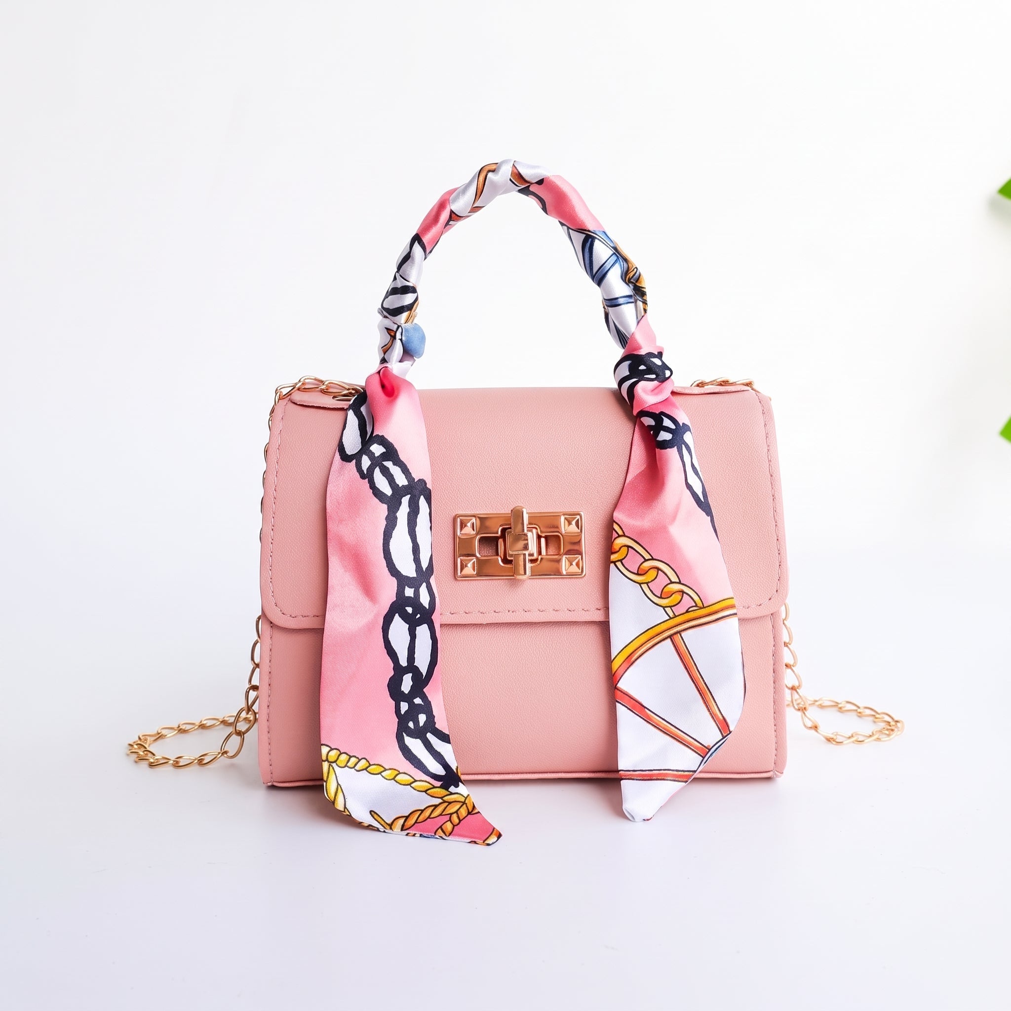 Sophie - Women's Mini Scarf Handle Handbag with Chain Strap - Cross Body Bags - Pink - Davies & Cooper