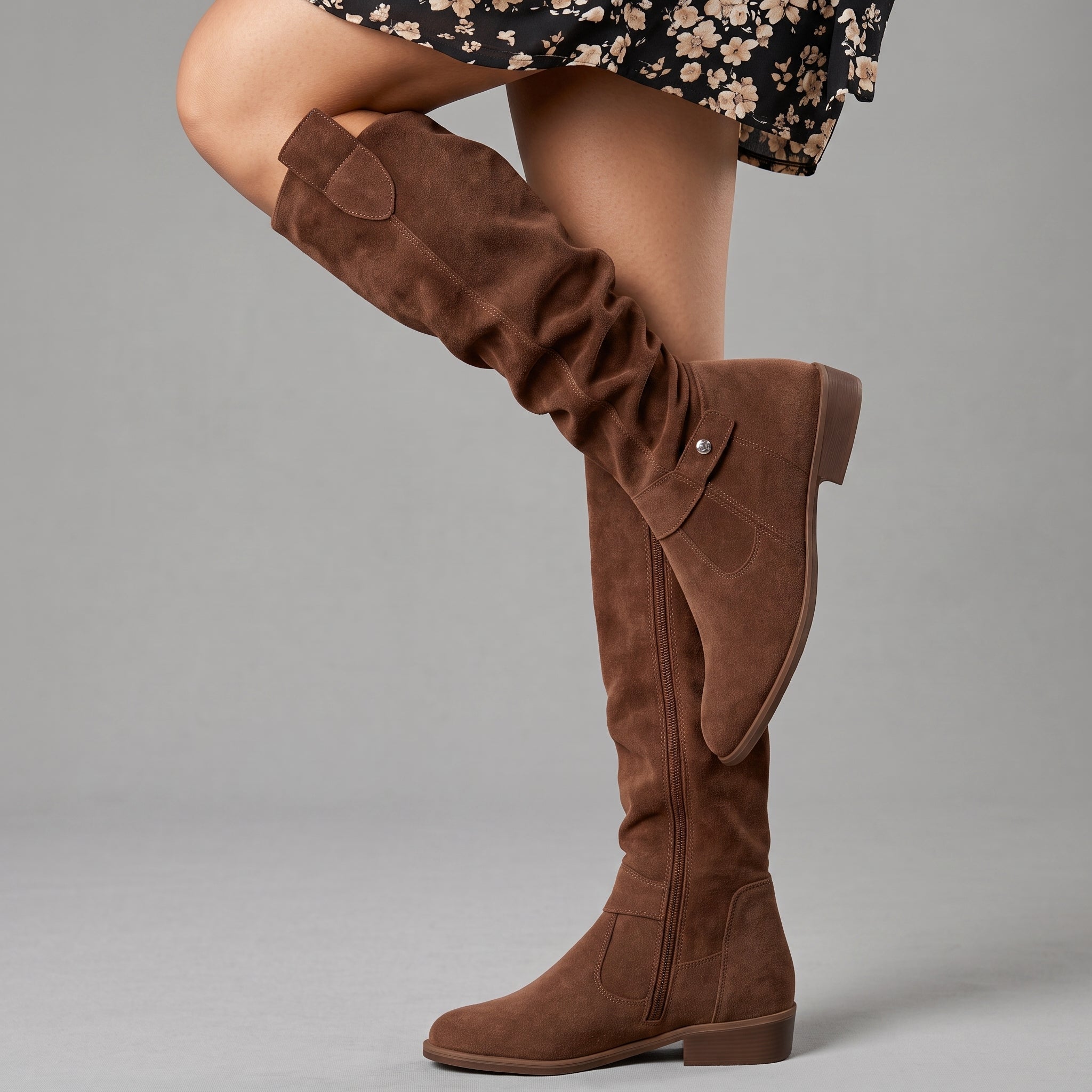 Sophie - Women's Orthopaedic Slouch Knee-High Boots with Buckle Strap - Boots - Dark Brown - Davies & Cooper