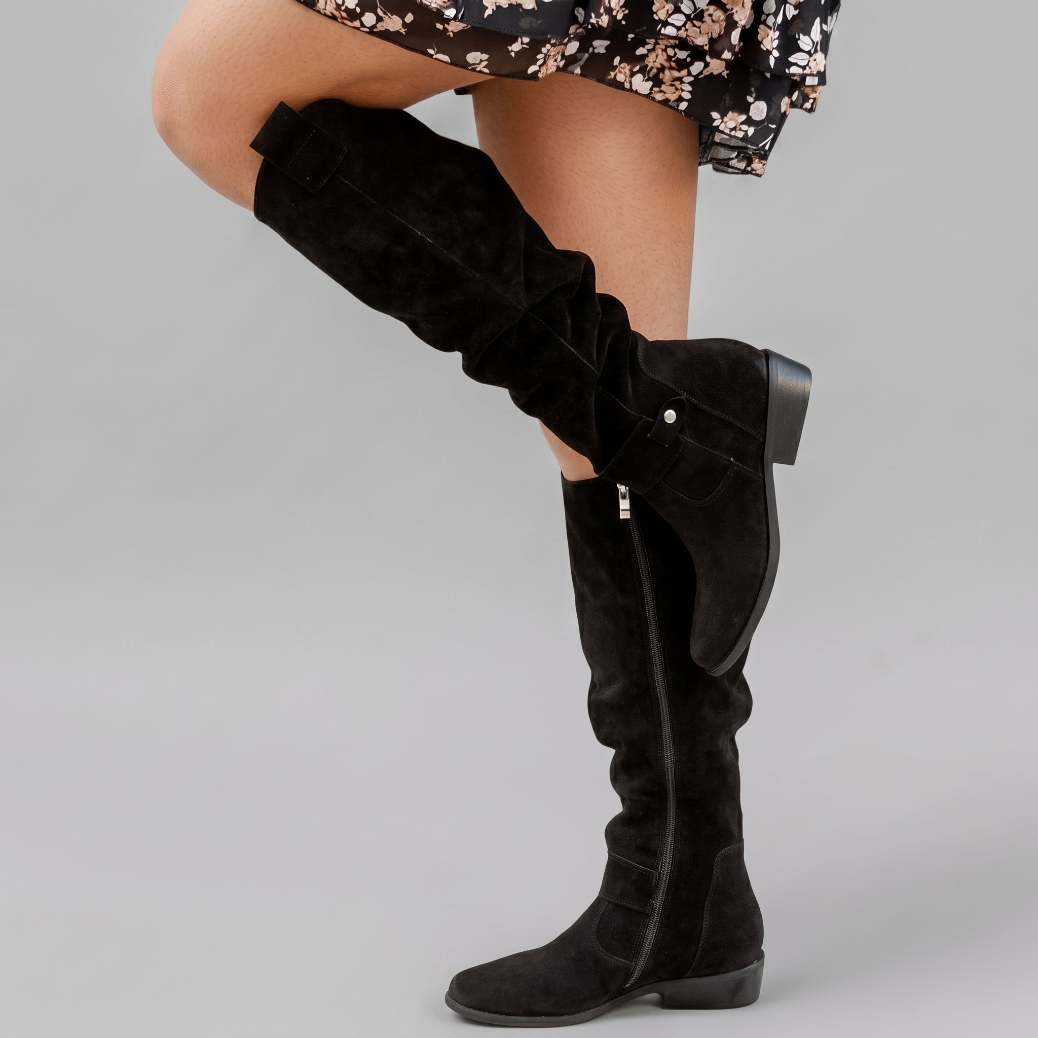 Sophie - Women's Orthopaedic Slouch Knee-High Boots with Buckle Strap - Boots - Black - Davies & Cooper