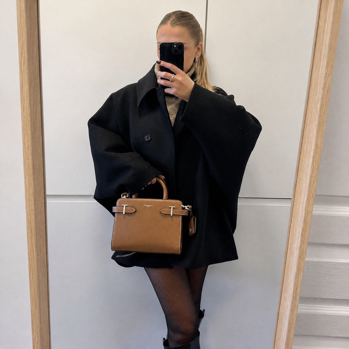 Sophie - Women's Oversized Collared Button-Front Jacket - Coats & Jackets - Black - Davies & Cooper