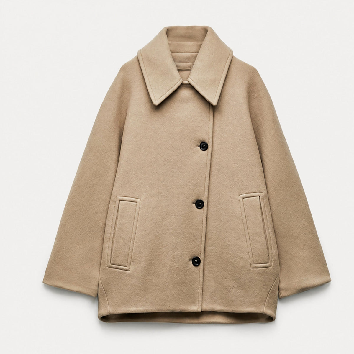 Sophie - Women's Oversized Collared Button-Front Jacket - Coats & Jackets - Beige - Davies & Cooper