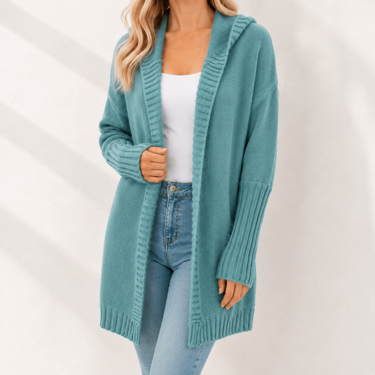 Sophie - Women's Oversized Hooded Knit Cardigan - Cardigans - Blue - Davies & Cooper