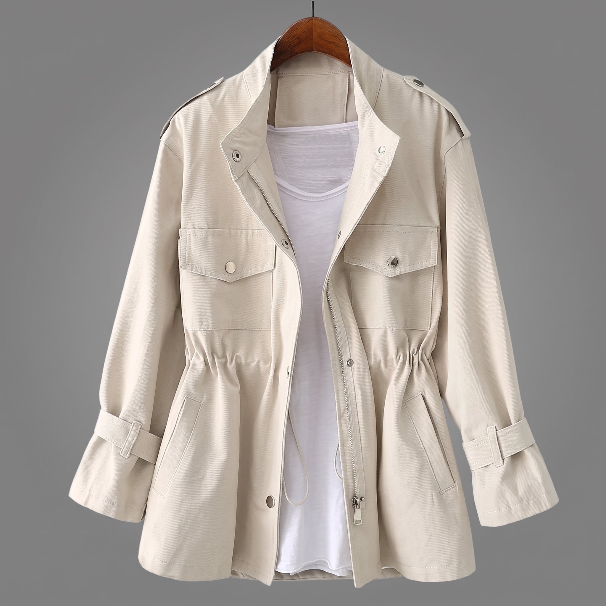 Sophie - Women's Relaxed Transitional Utility Jacket with Cinched Waist - Coats & Jackets - Cream - Davies & Cooper