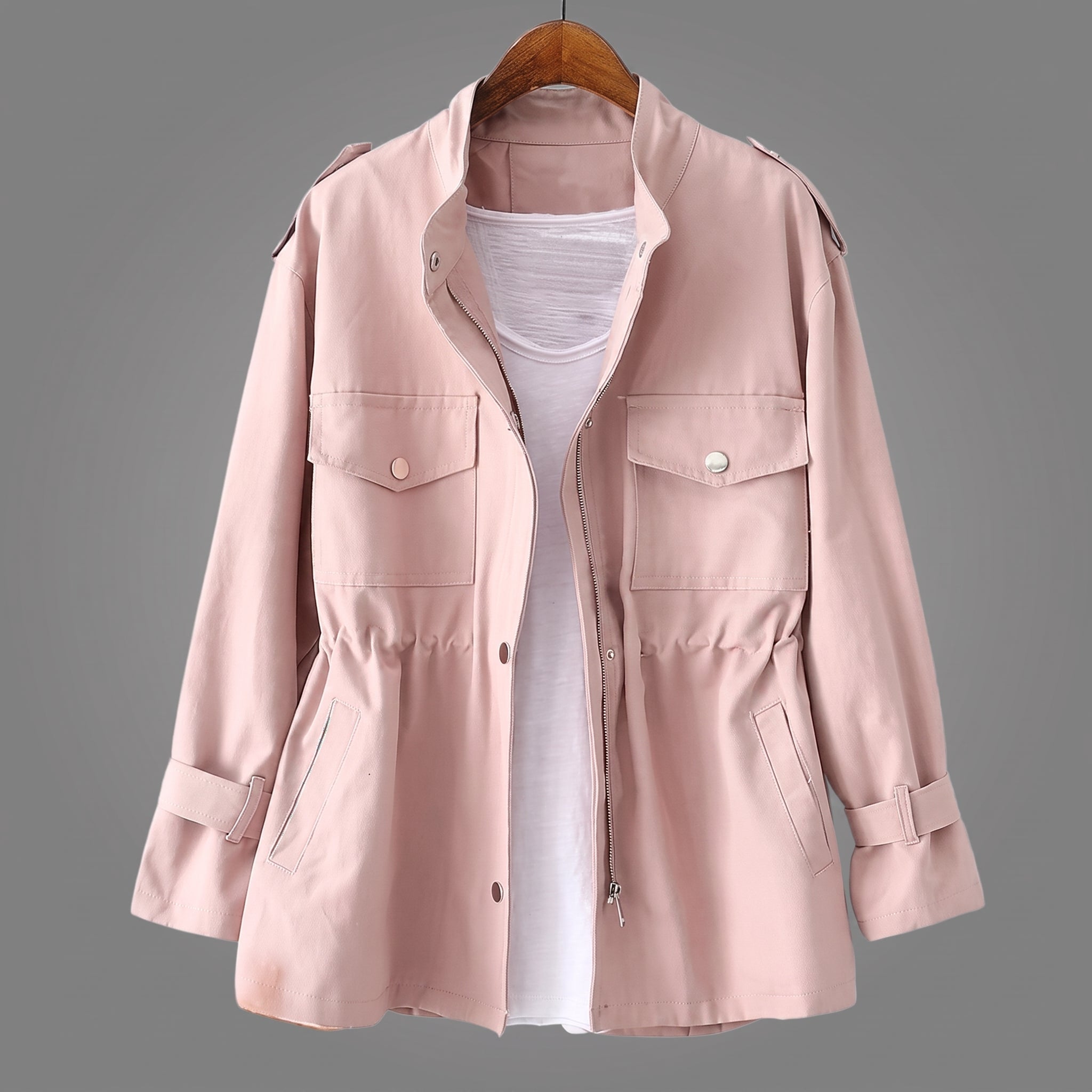 Sophie - Women's Relaxed Transitional Utility Jacket with Cinched Waist - Coats & Jackets - Pink - Davies & Cooper