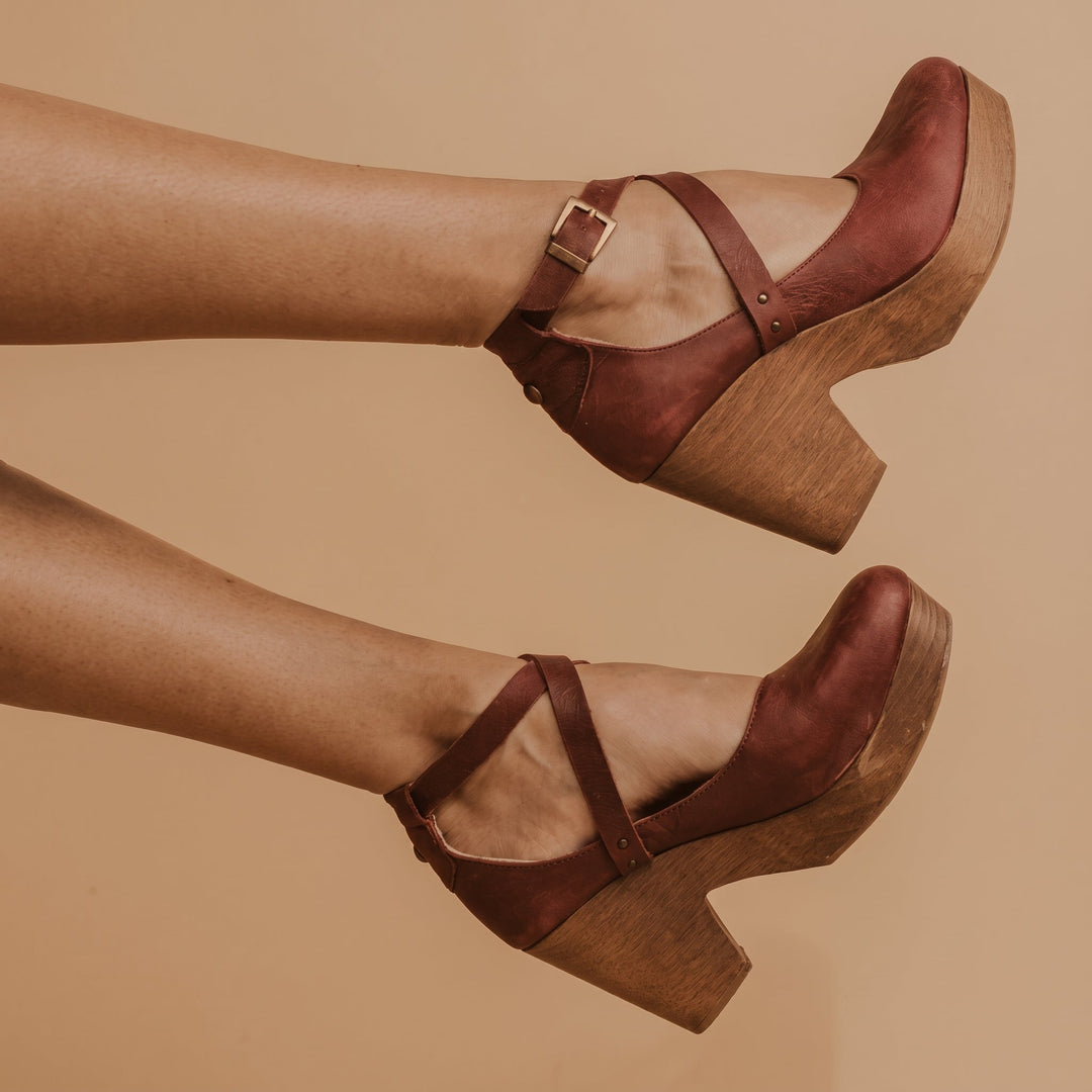 Sophie - Women's Round Toe Wedge Sandal with Ankle Strap - Heels - Brown - Davies & Cooper