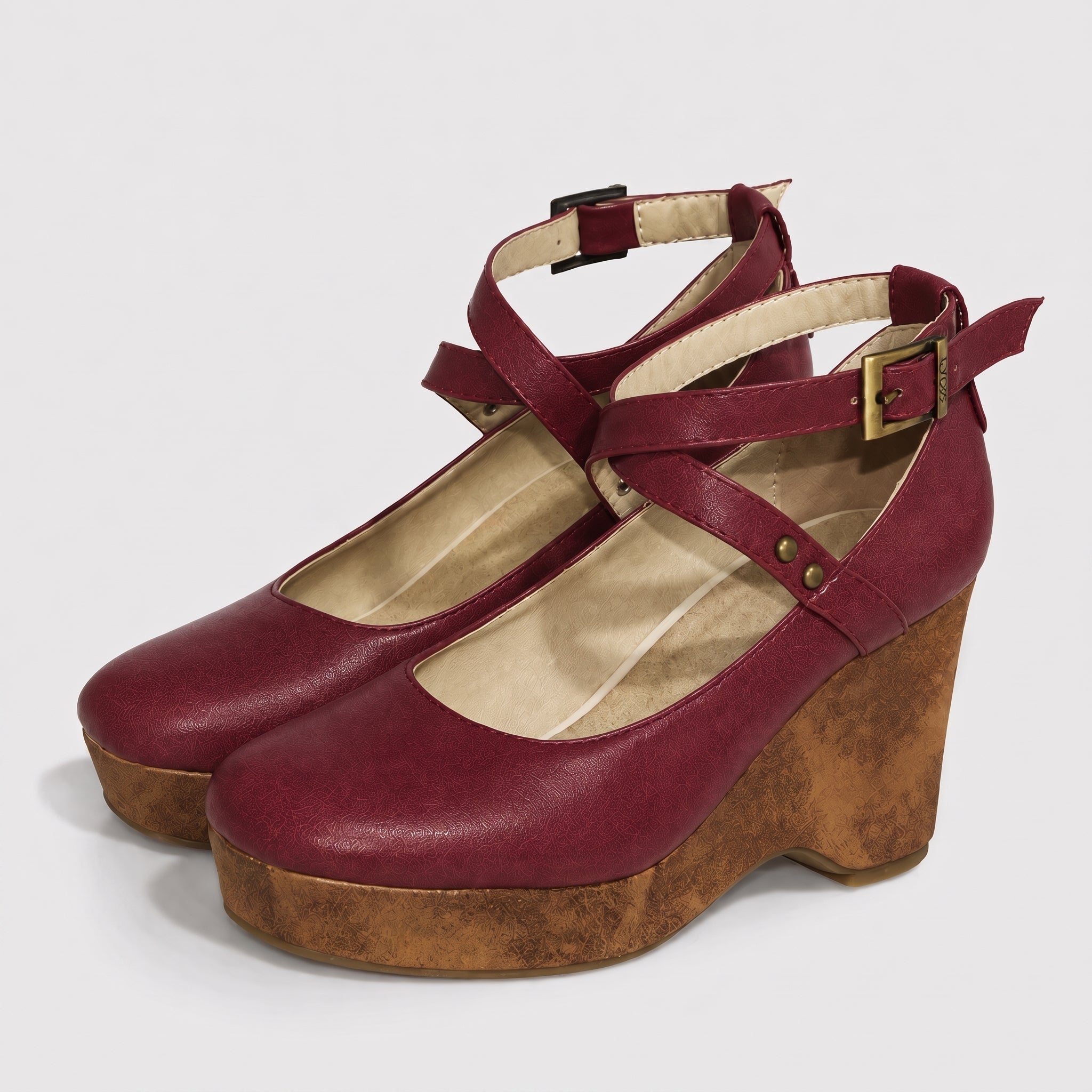 Sophie - Women's Round Toe Wedge Sandal with Ankle Strap - Heels - Brown - Davies & Cooper