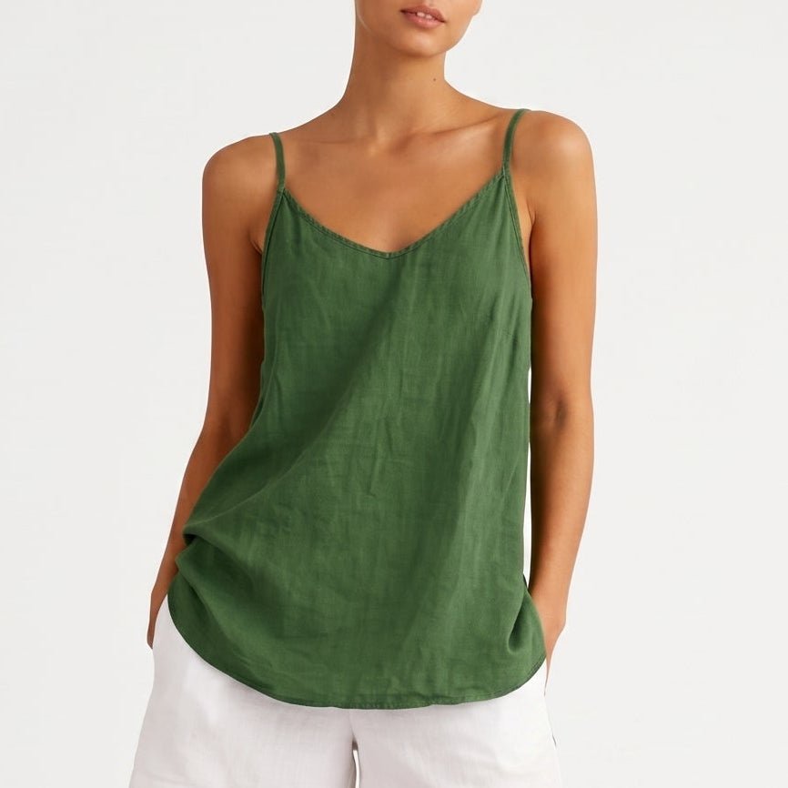 Sophie - Women's Summer V-Neck Cami Top Relaxed Fit - Tops - Green - Davies & Cooper