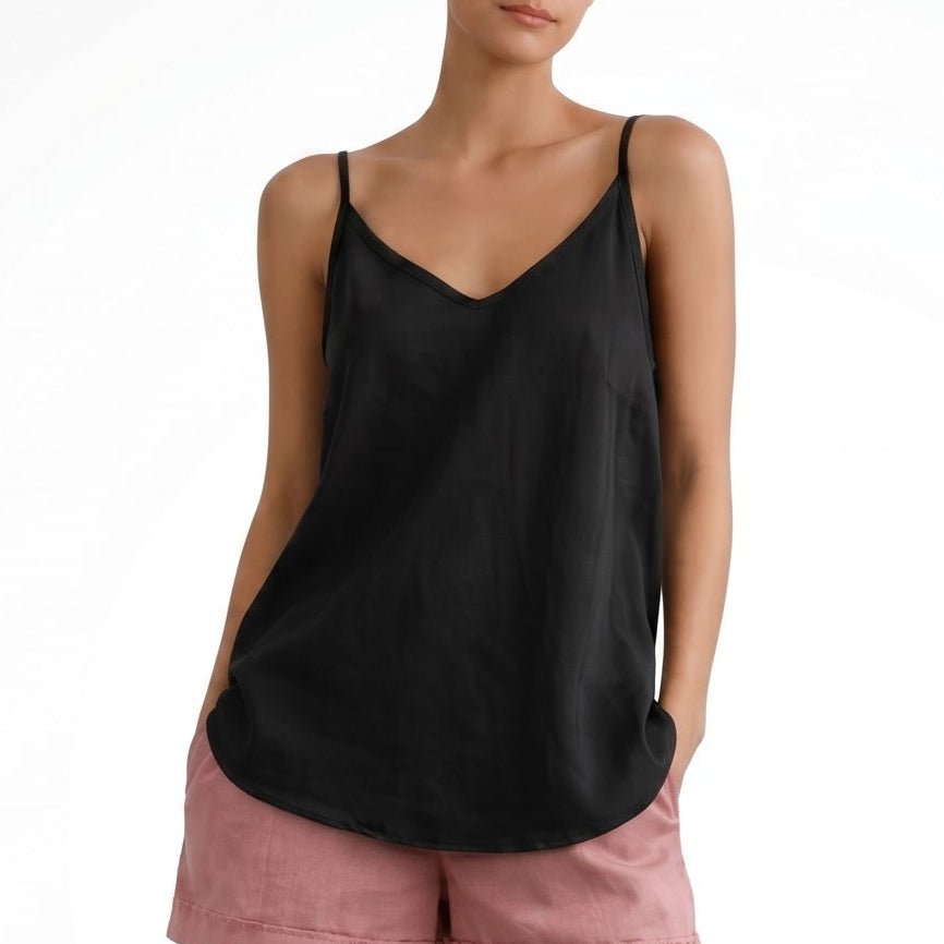 Sophie - Women's Summer V-Neck Cami Top Relaxed Fit - Tops - Black - Davies & Cooper