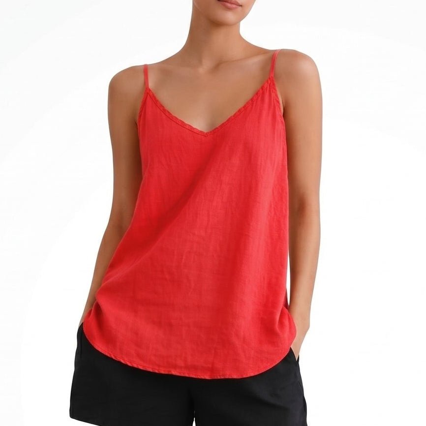 Sophie - Women's Summer V-Neck Cami Top Relaxed Fit - Tops - Red - Davies & Cooper