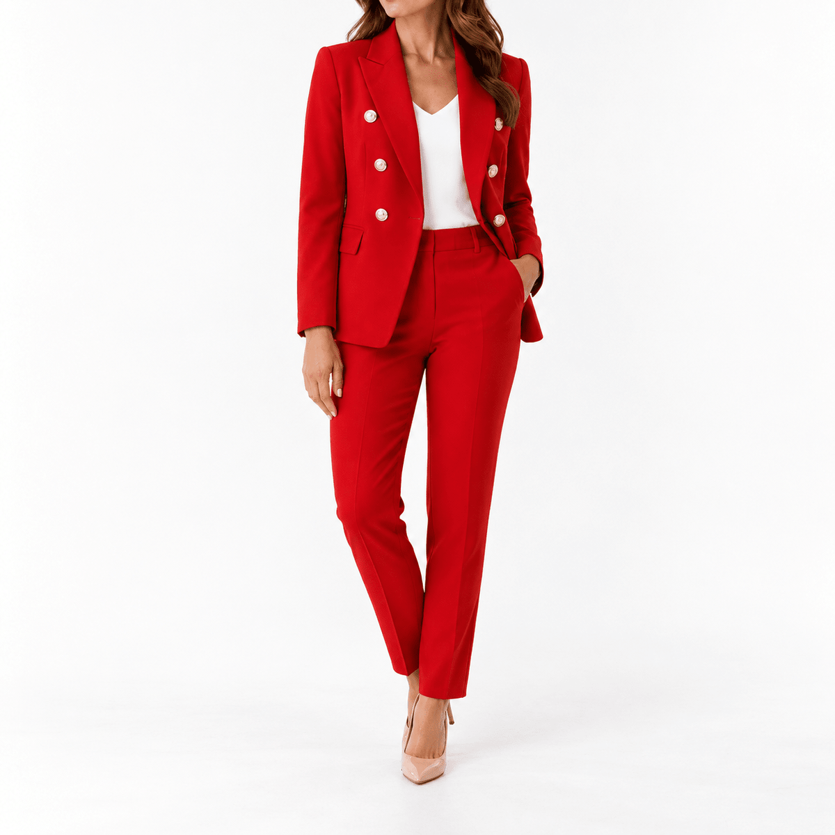 Sophie - Women's Tailored Double-Breasted Blazer Trouser Co-ord Set - Outfit Sets - Red - Davies & Cooper