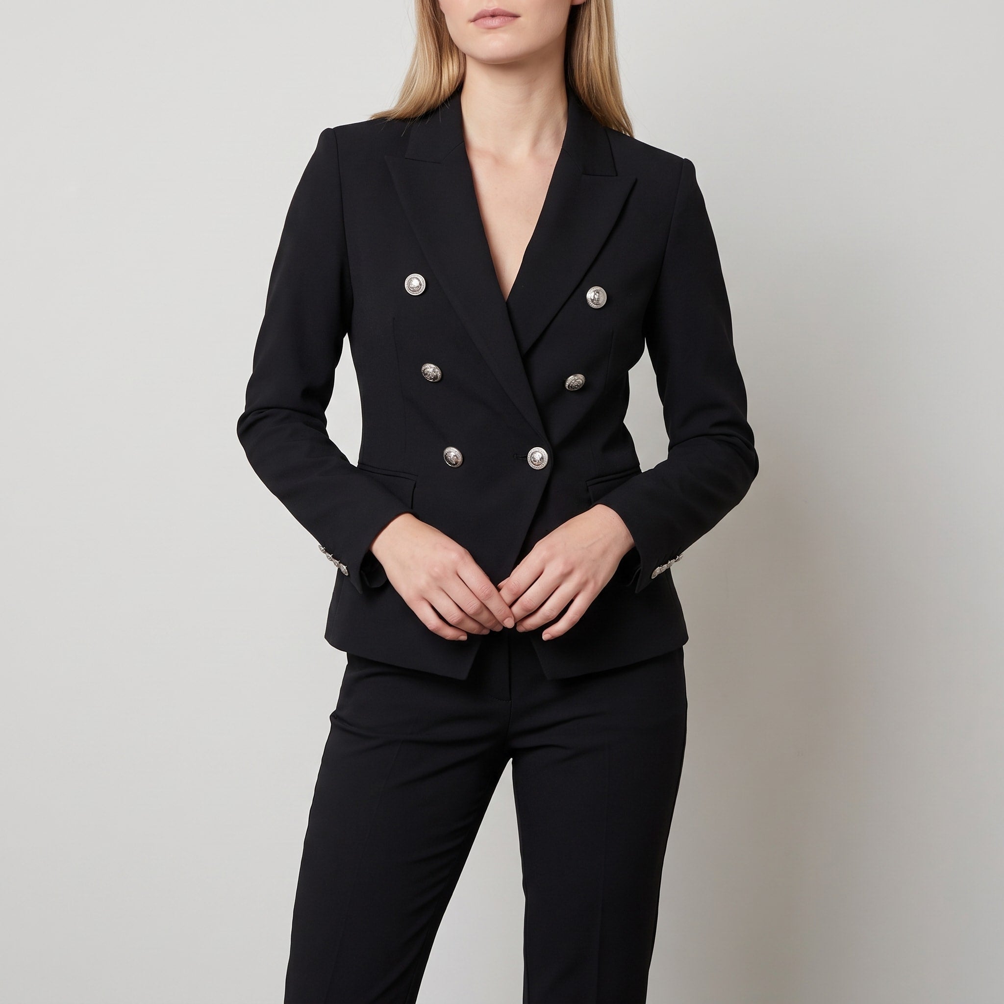 Sophie - Women's Tailored Double-Breasted Blazer Trouser Set - Outfit Sets - Black - Davies & Cooper