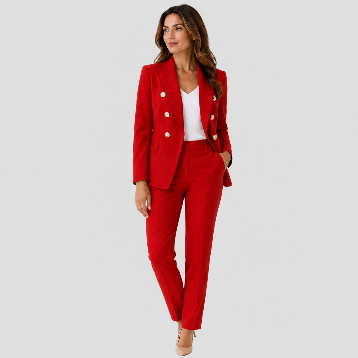 Sophie - Women's Tailored Double-Breasted Blazer Trouser Set - Outfit Sets - Red - Davies & Cooper