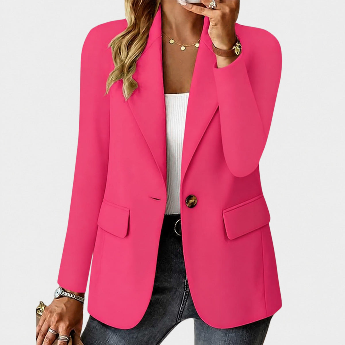 Sophie - Women's Tailored Single-Button Blazer with Notch Lapel - Pink - Davies & Cooper