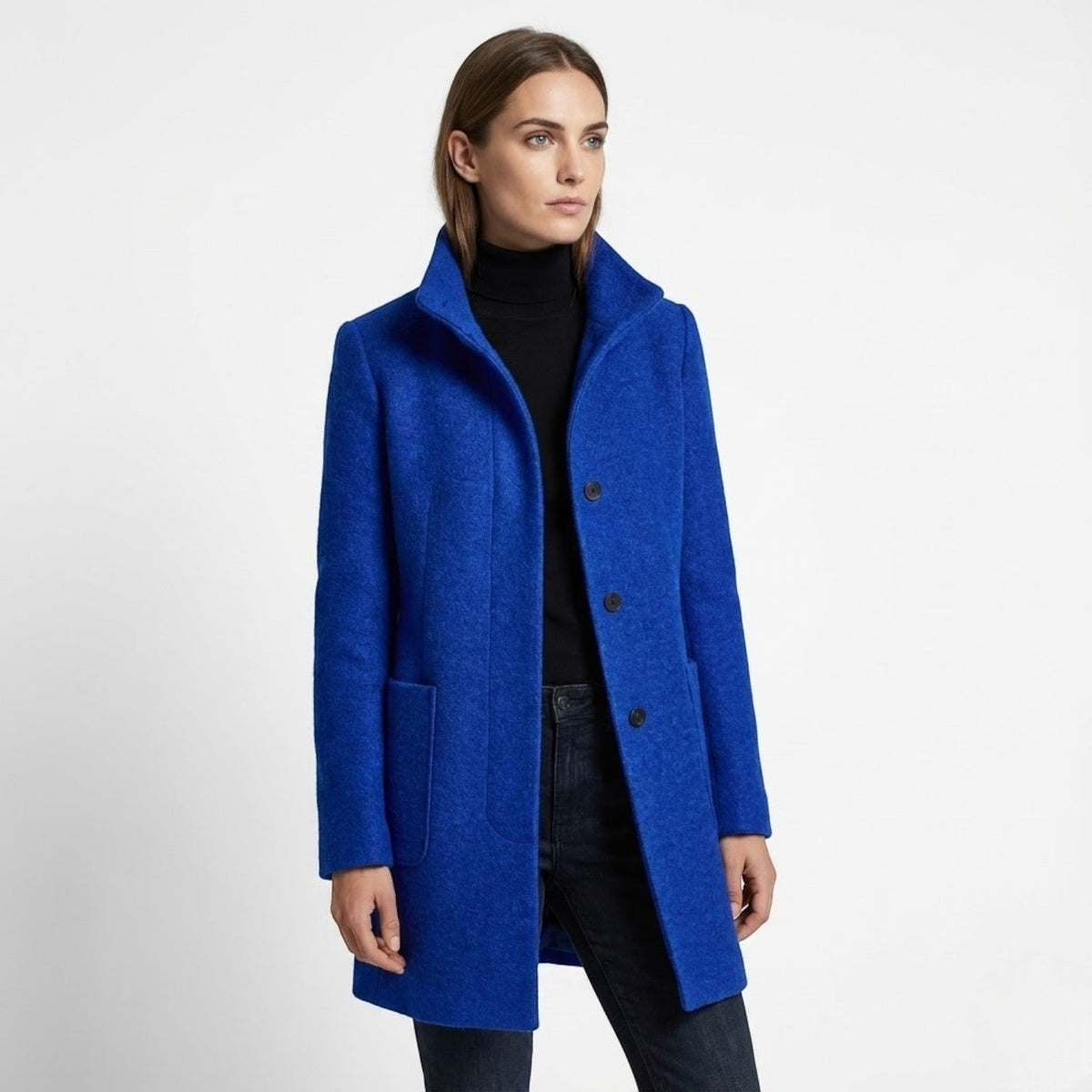 Soraya – Women's Coat with button closure and stand-up collar - Trench Coats - Dark Blue - Davies & Cooper