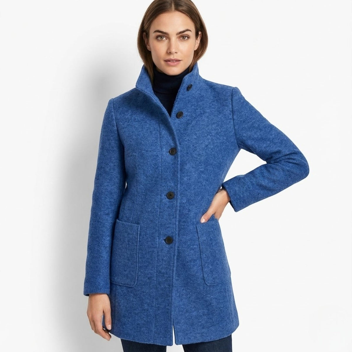 Soraya – Women's Coat with button closure and stand-up collar - Trench Coats - Blue - Davies & Cooper