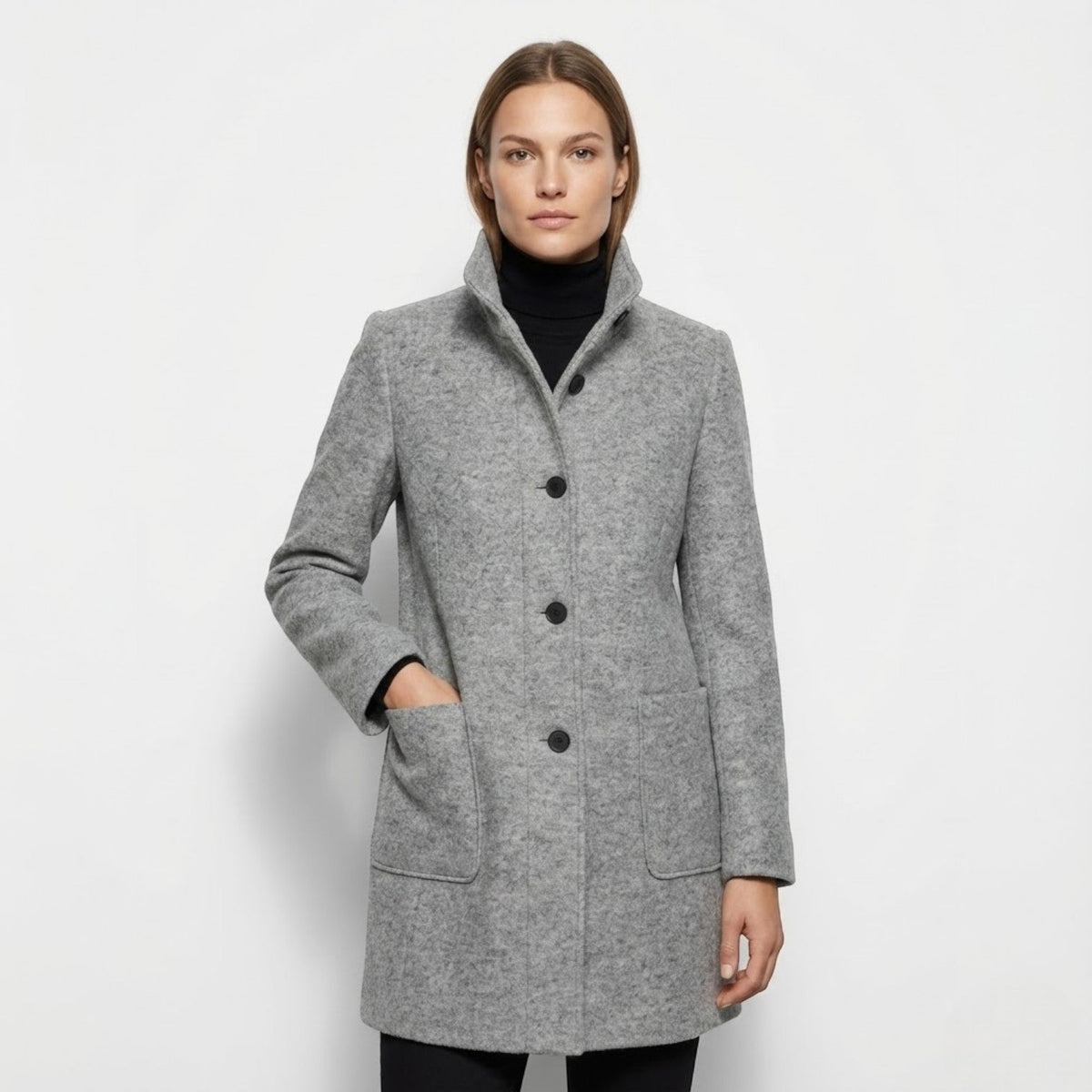 Soraya – Women's Coat with button closure and stand-up collar - Trench Coats - Light Grey - Davies & Cooper