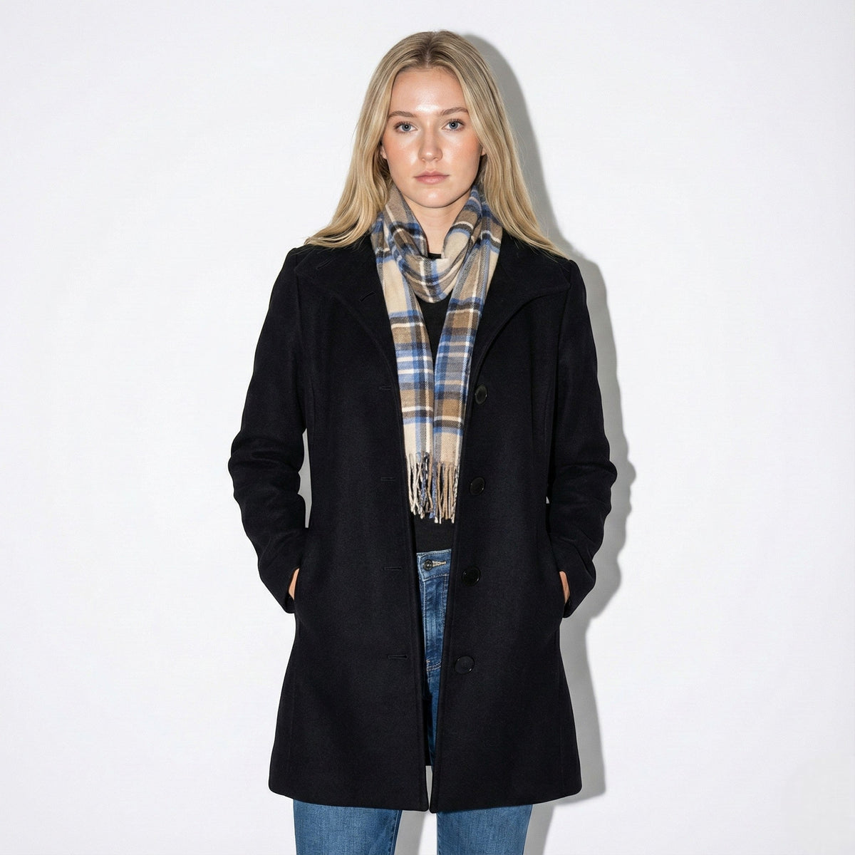 Soraya – Women’s Coat with Button Front - Trench Coats - Black - Davies & Cooper