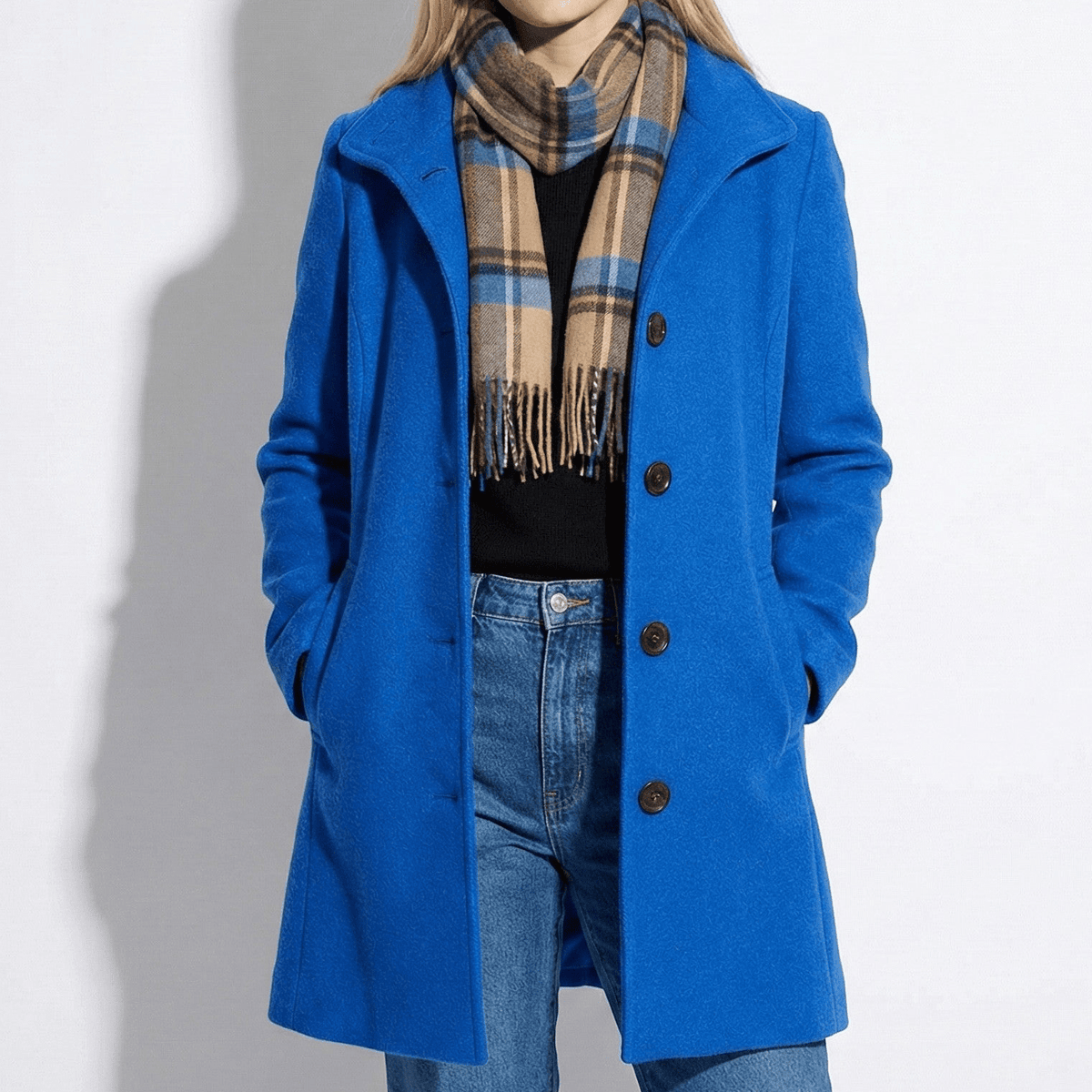 Soraya – Women’s Coat with Button Front - Trench Coats - Blue - Davies & Cooper