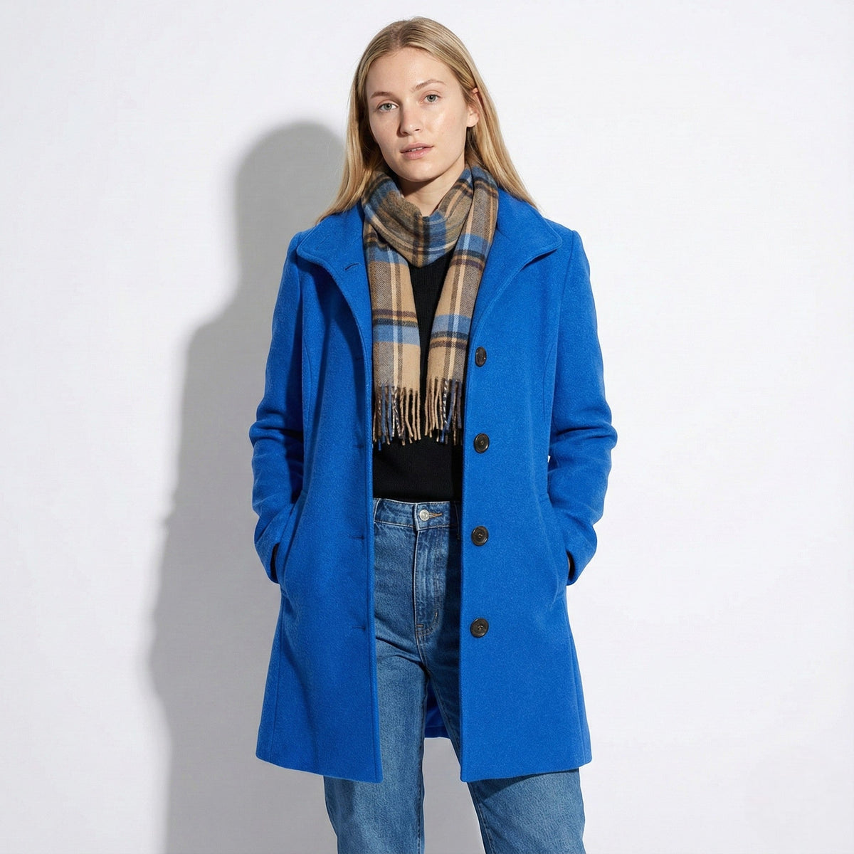Soraya – Women’s Coat with Button Front - Trench Coats - Blue - Davies & Cooper