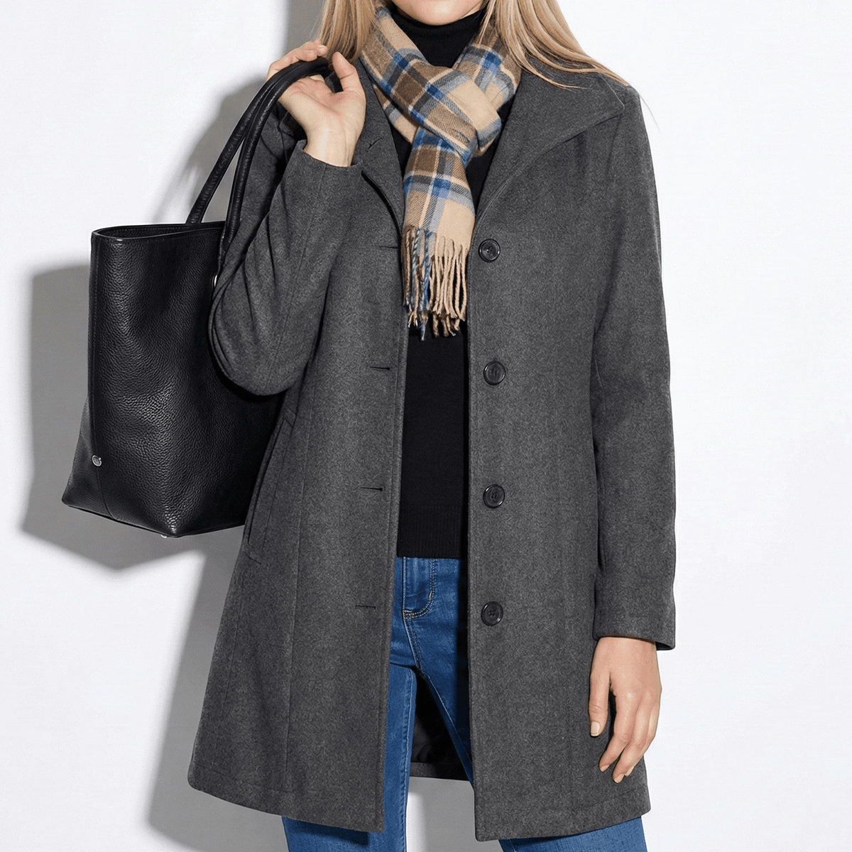 Soraya – Women’s Coat with Button Front - Trench Coats - Grey - Davies & Cooper