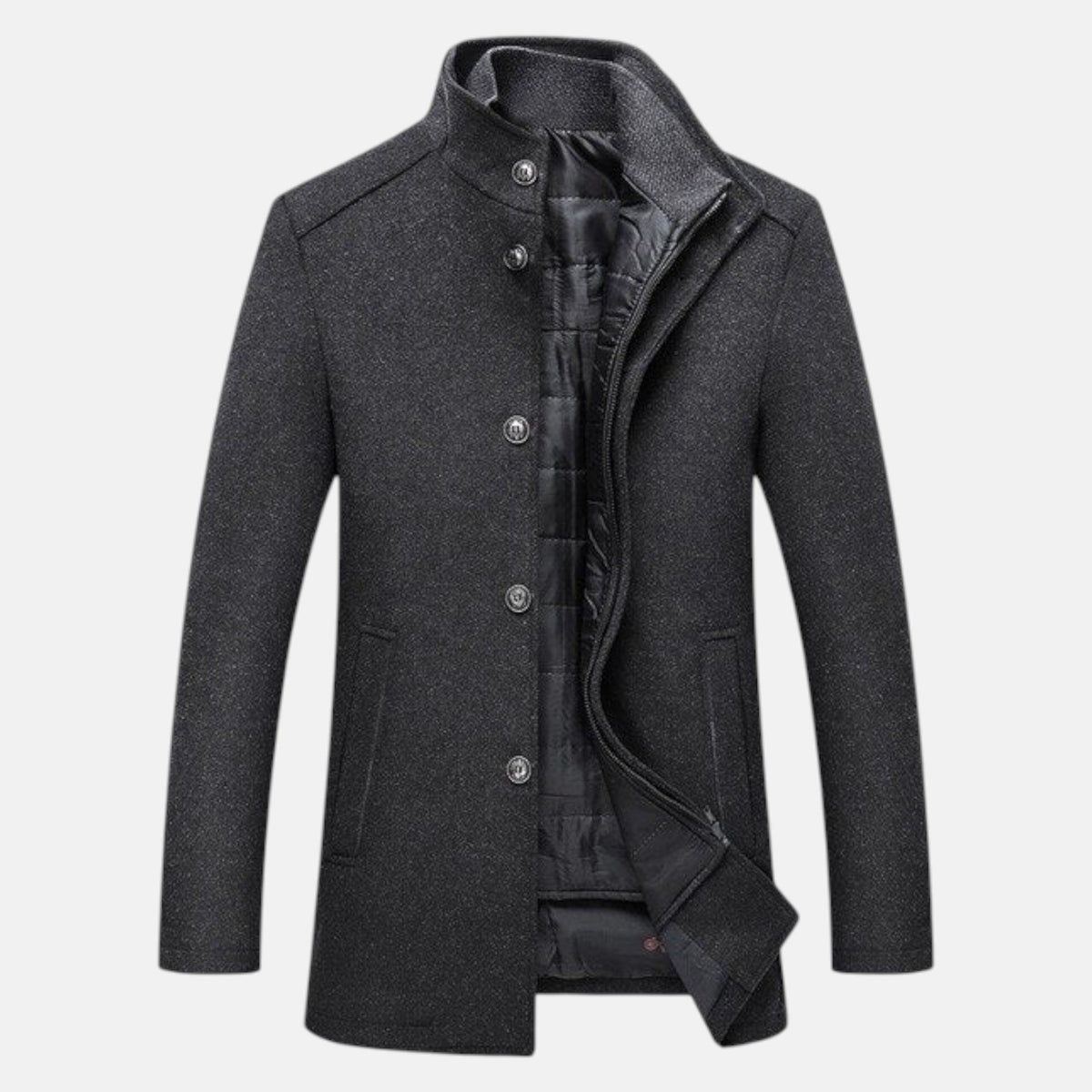 Stellan – Men’s Jacket with Stand Collar - Overcoats - Grey - Davies & Cooper