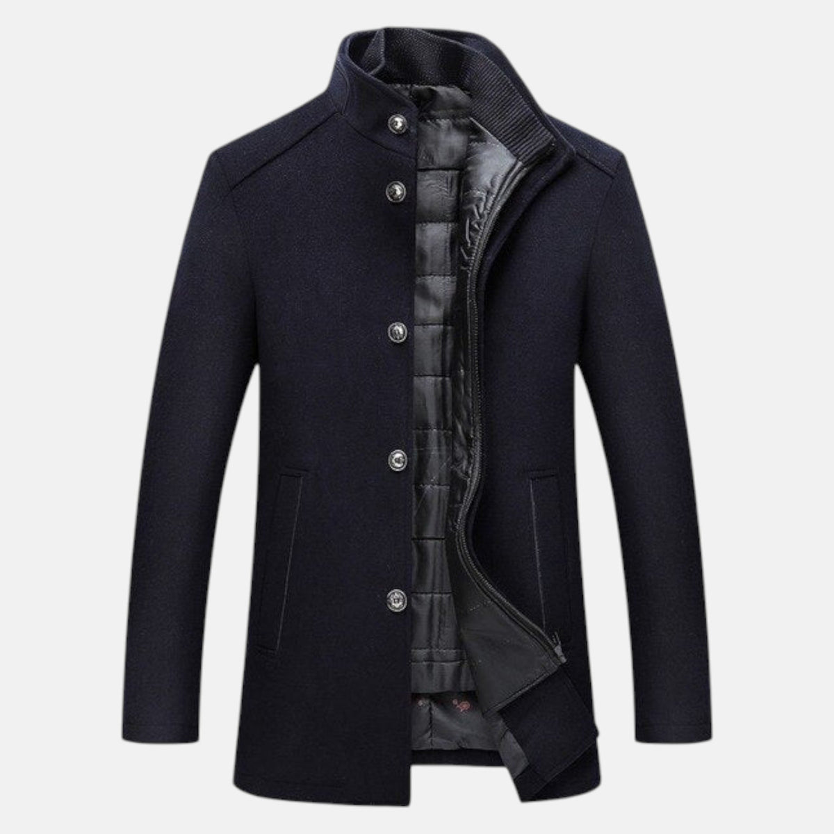 Stellan – Men’s Jacket with Stand Collar - Overcoats - Navy Blue - Davies & Cooper