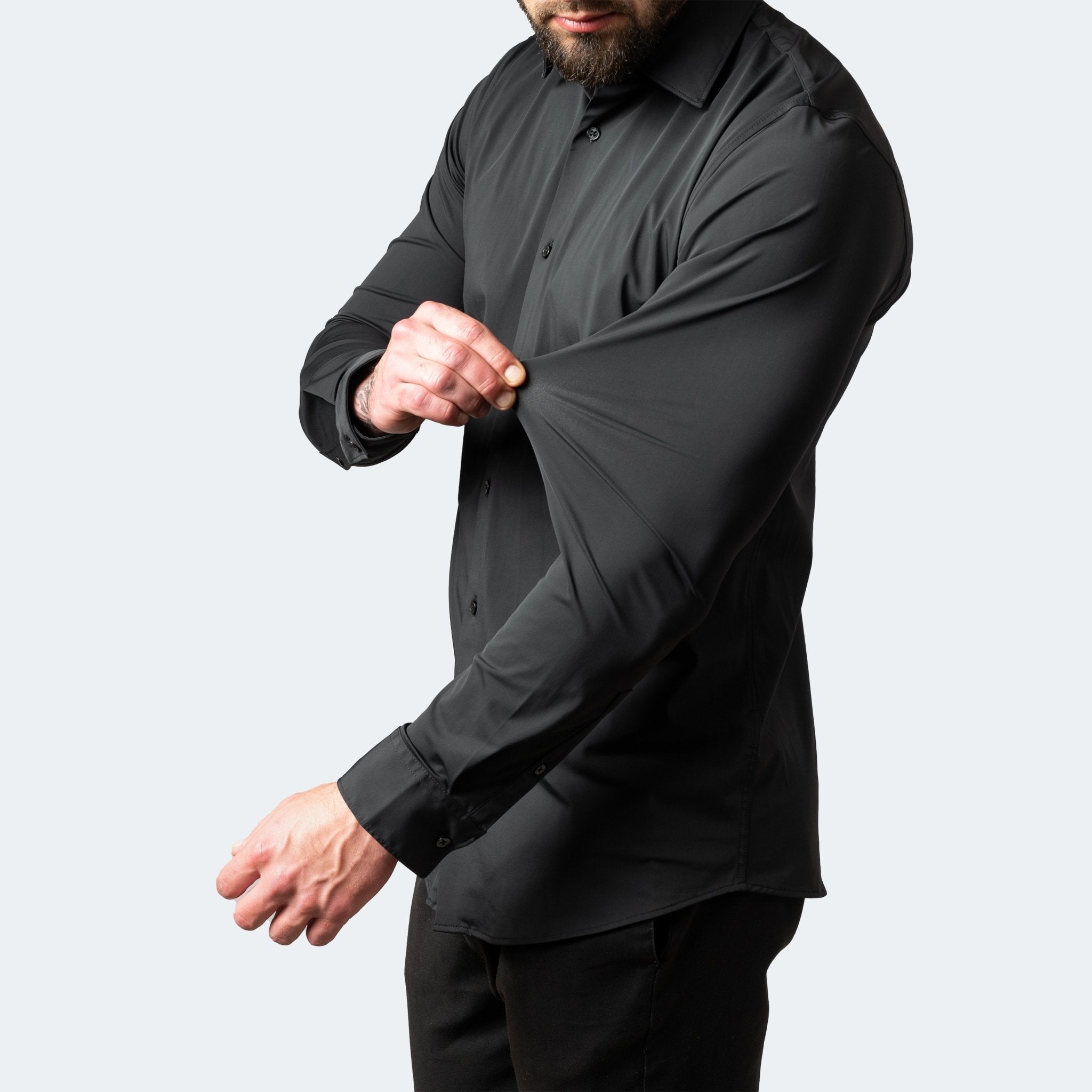 William - Men's Slim Fit Long Sleeve Stretch Shirt with Button Cuffs