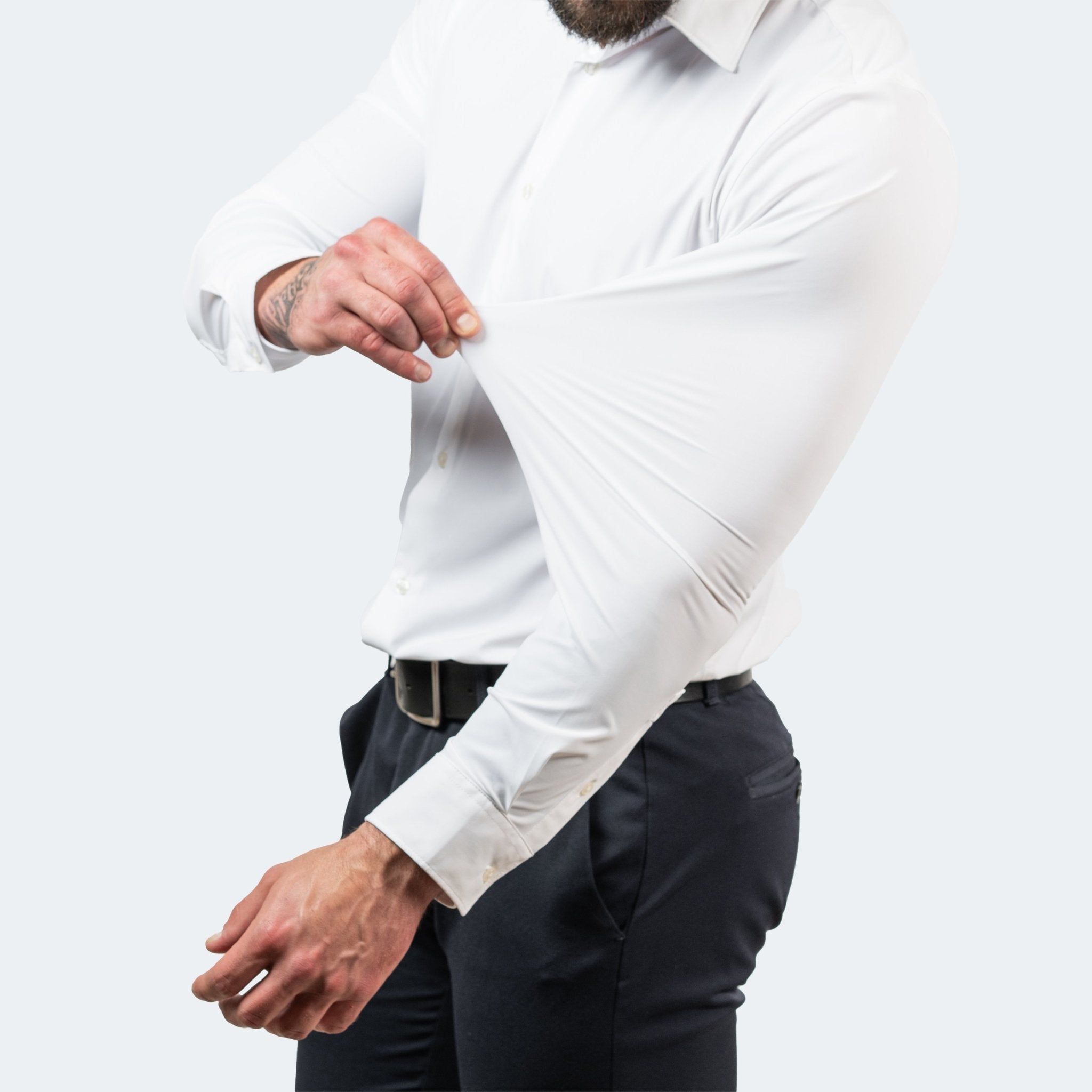 William - Men's Slim Fit Long Sleeve Stretch Shirt with Button Cuffs