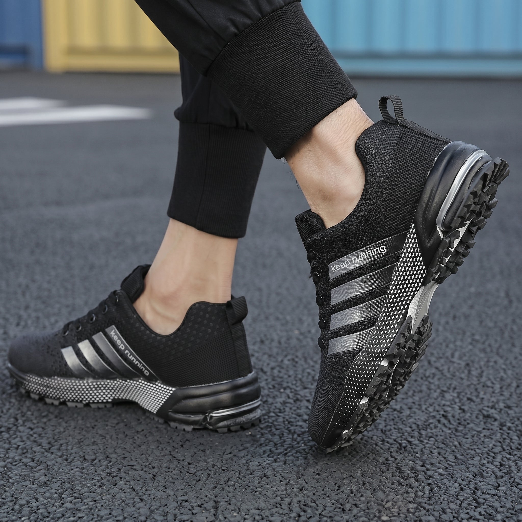 Theo - Men's Orthopaedic Sport Trainers with Striped Detail - Shoes - Black - Davies & Cooper