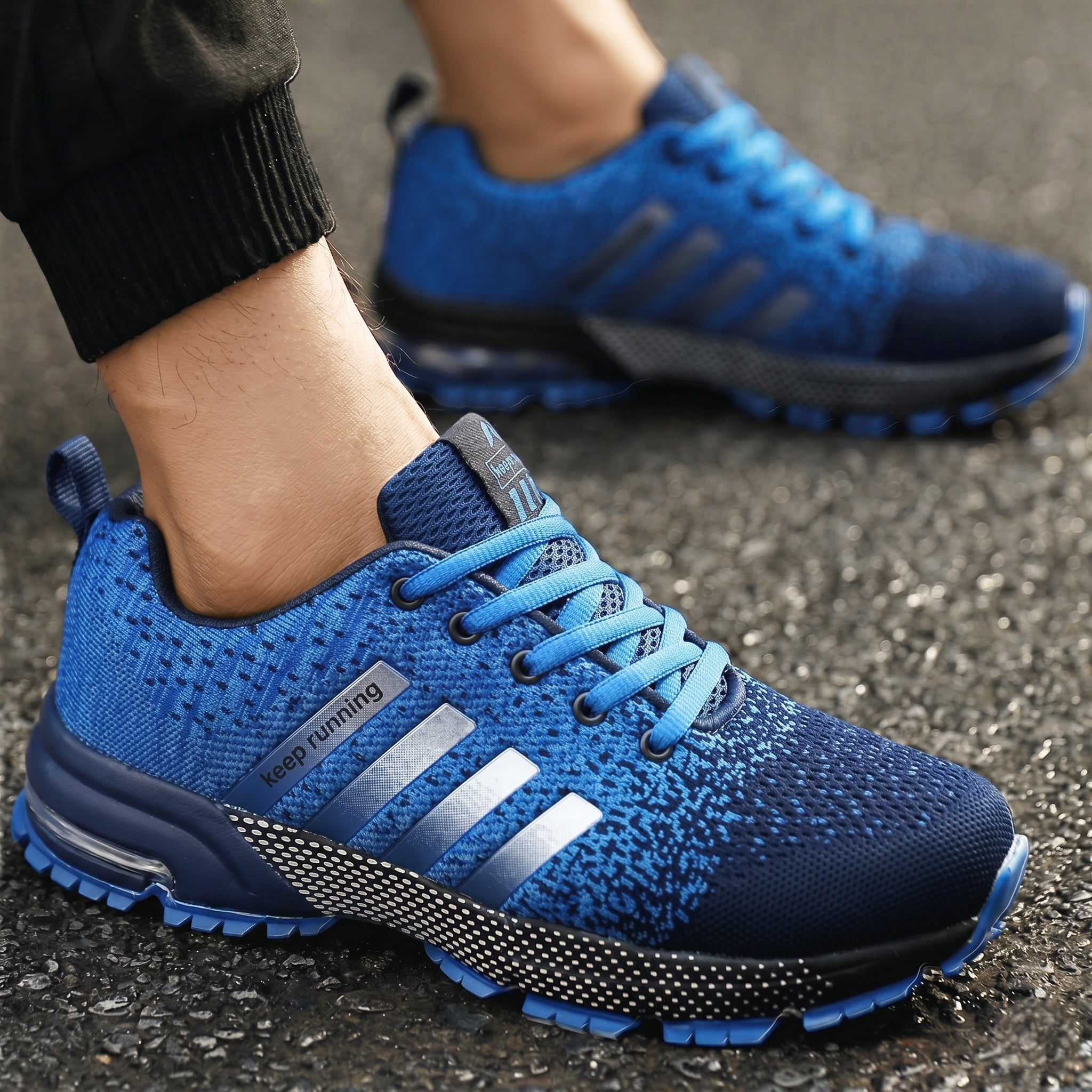 Theo - Men's Orthopaedic Sport Trainers with Striped Detail - Shoes - Blue - Davies & Cooper