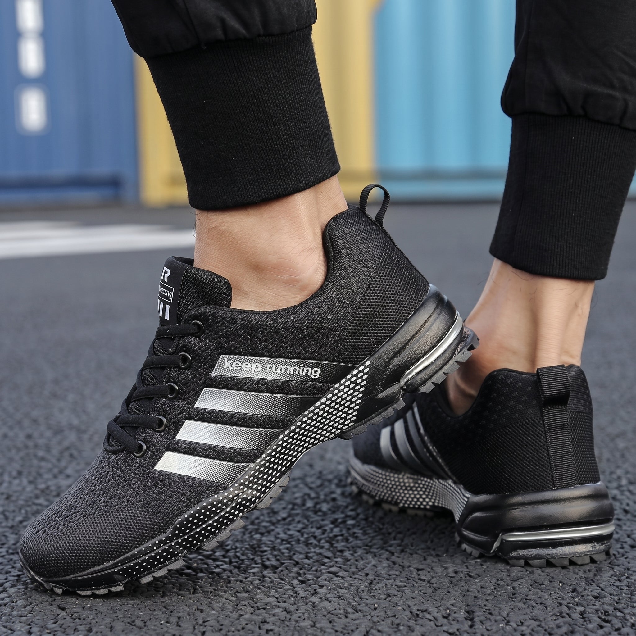 Theo - Men's Orthopaedic Sport Trainers with Striped Detail - Shoes - Black - Davies & Cooper