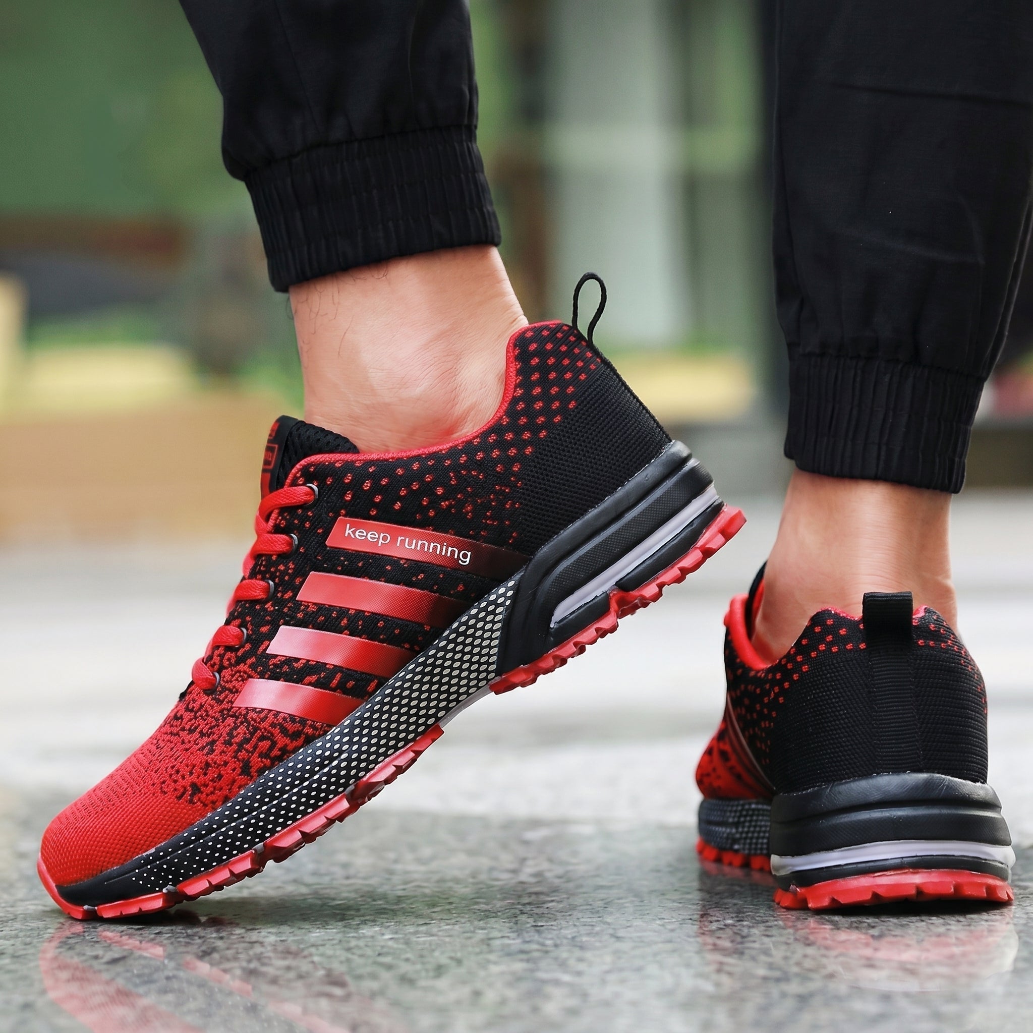 Theo - Men's Orthopaedic Sport Trainers with Striped Detail - Shoes - Red - Davies & Cooper