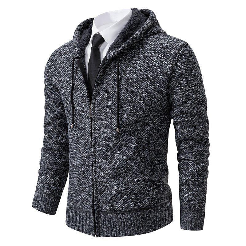 Thomas - Men's Hooded Zip-Up Cardigan with Drawstring Detail - Cardigans - Dark Grey - Davies & Cooper