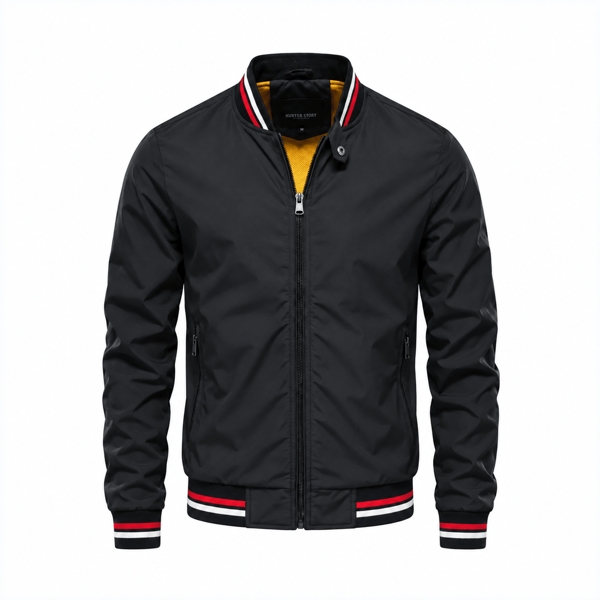 Thomas - Men's Lightweight Zip-Up Bomber Jacket with Stand Collar - Bomber Jackets - Black - Davies & Cooper