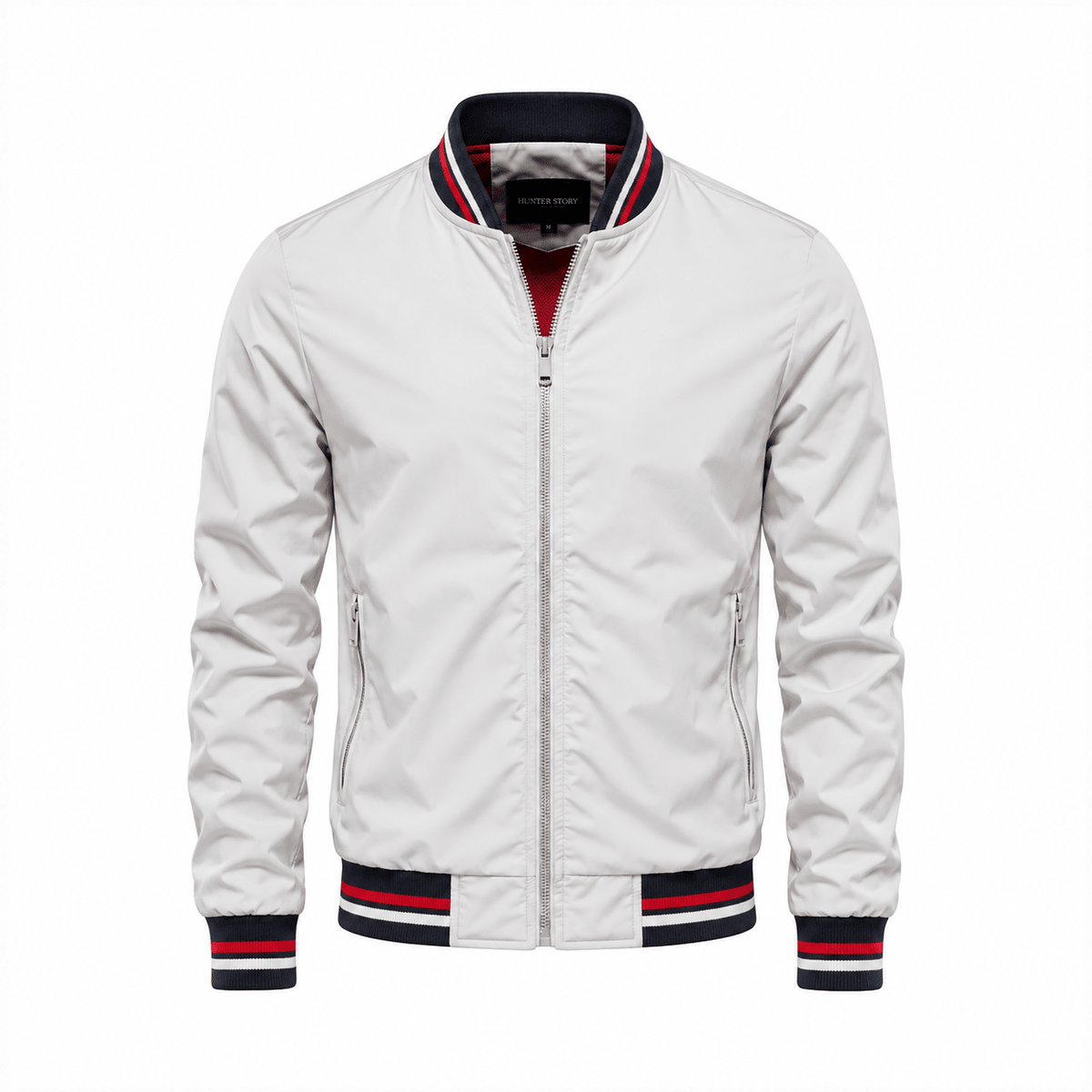 Thomas - Men's Lightweight Zip-Up Bomber Jacket with Stand Collar - Bomber Jackets - White - Davies & Cooper