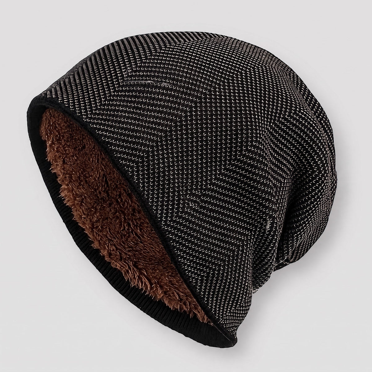 Thomas - Men's Slouchy Soft-Lined Winter Beanie Hat - Beanies - Black / Grey - Davies & Cooper