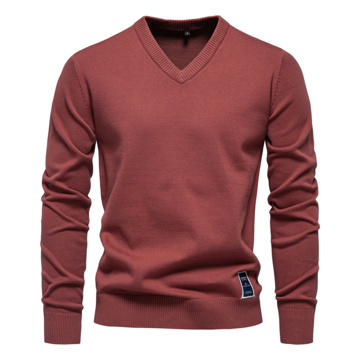 Thomas - Men's V-Neck Knitted Jumper with Ribbed Trim - Sweaters - Red - Davies & Cooper