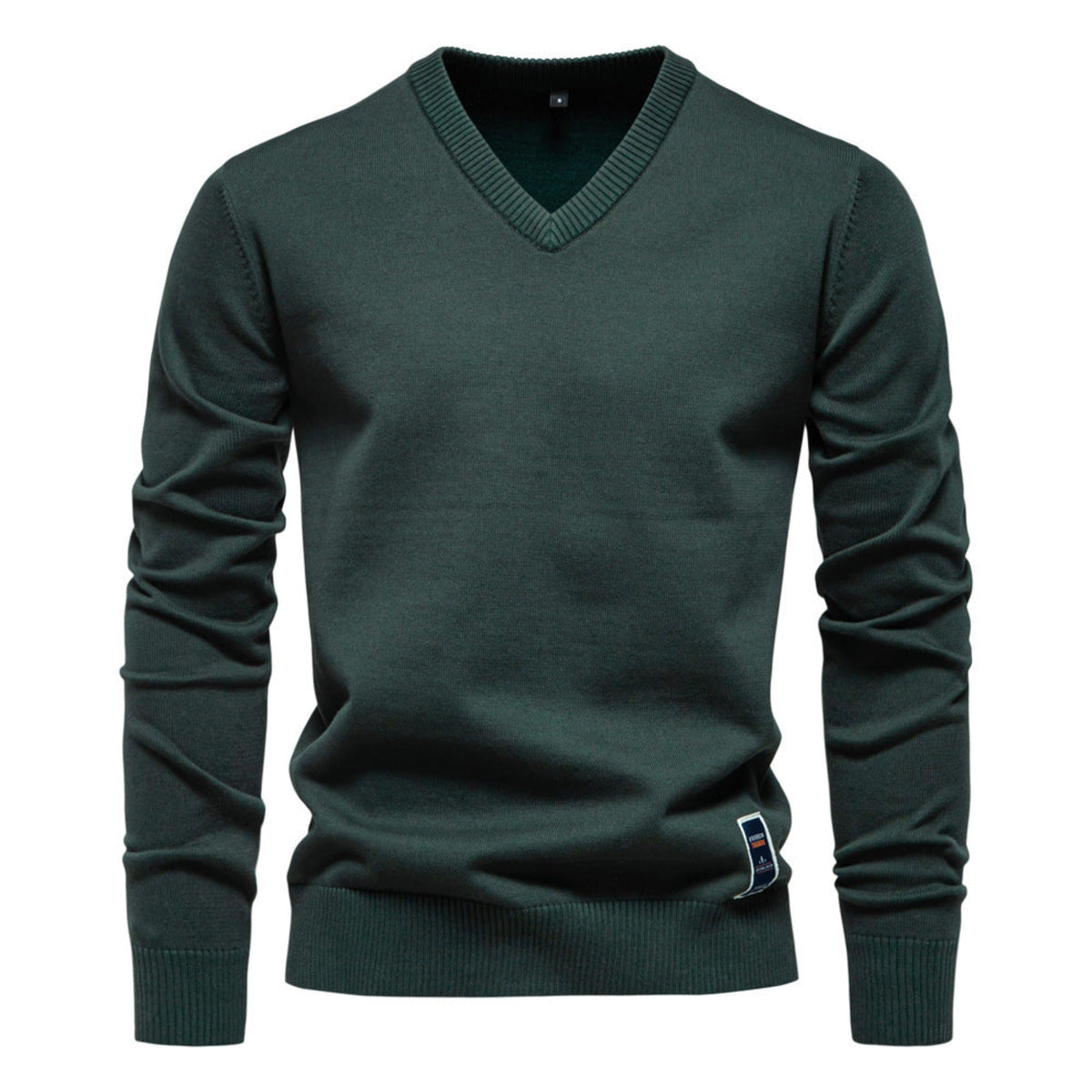 Thomas - Men's V-Neck Knitted Jumper with Ribbed Trim - Sweaters - Green - Davies & Cooper