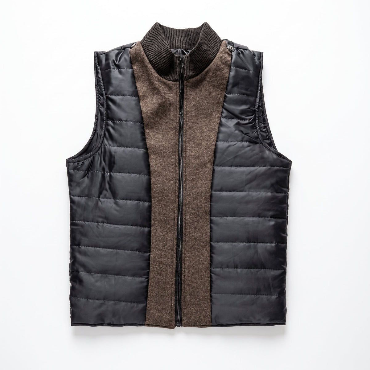 Thomas - Men's Wool-Look Longline Overcoat with Detachable Quilted Inner Vest - Overcoats - Brown - Davies & Cooper