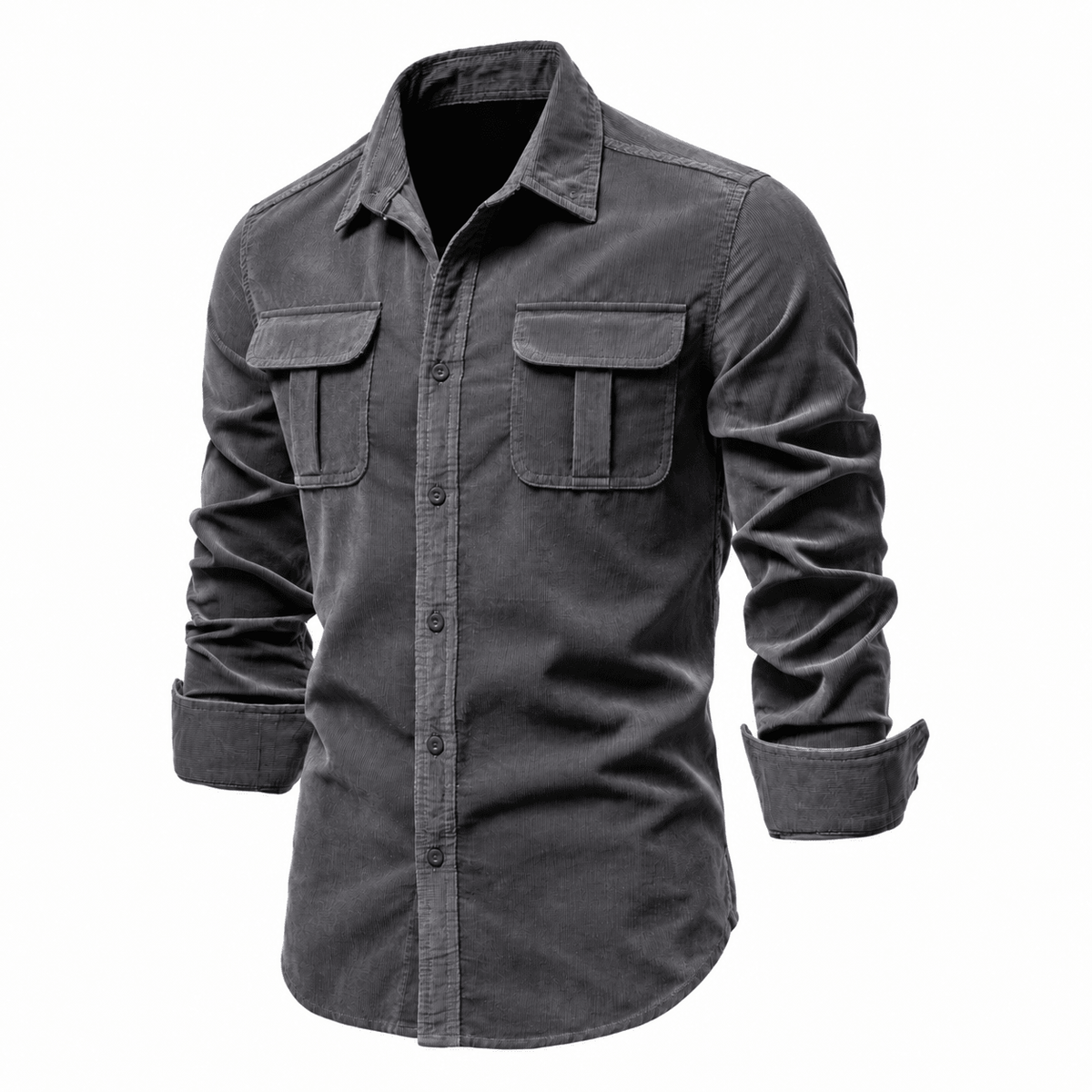 Tom - Men's Cotton Canvas Shirt Jacket with Chest Pockets - Shirts - Dark Grey - Davies & Cooper