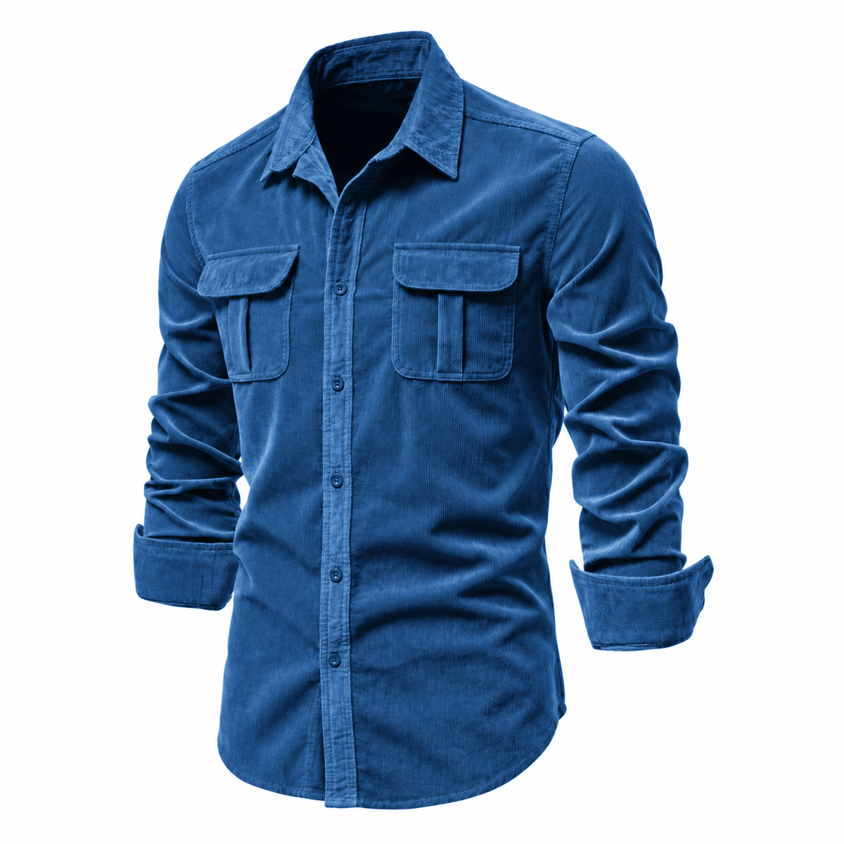 Tom - Men's Cotton Canvas Shirt Jacket with Chest Pockets - Shirts - Blue - Davies & Cooper