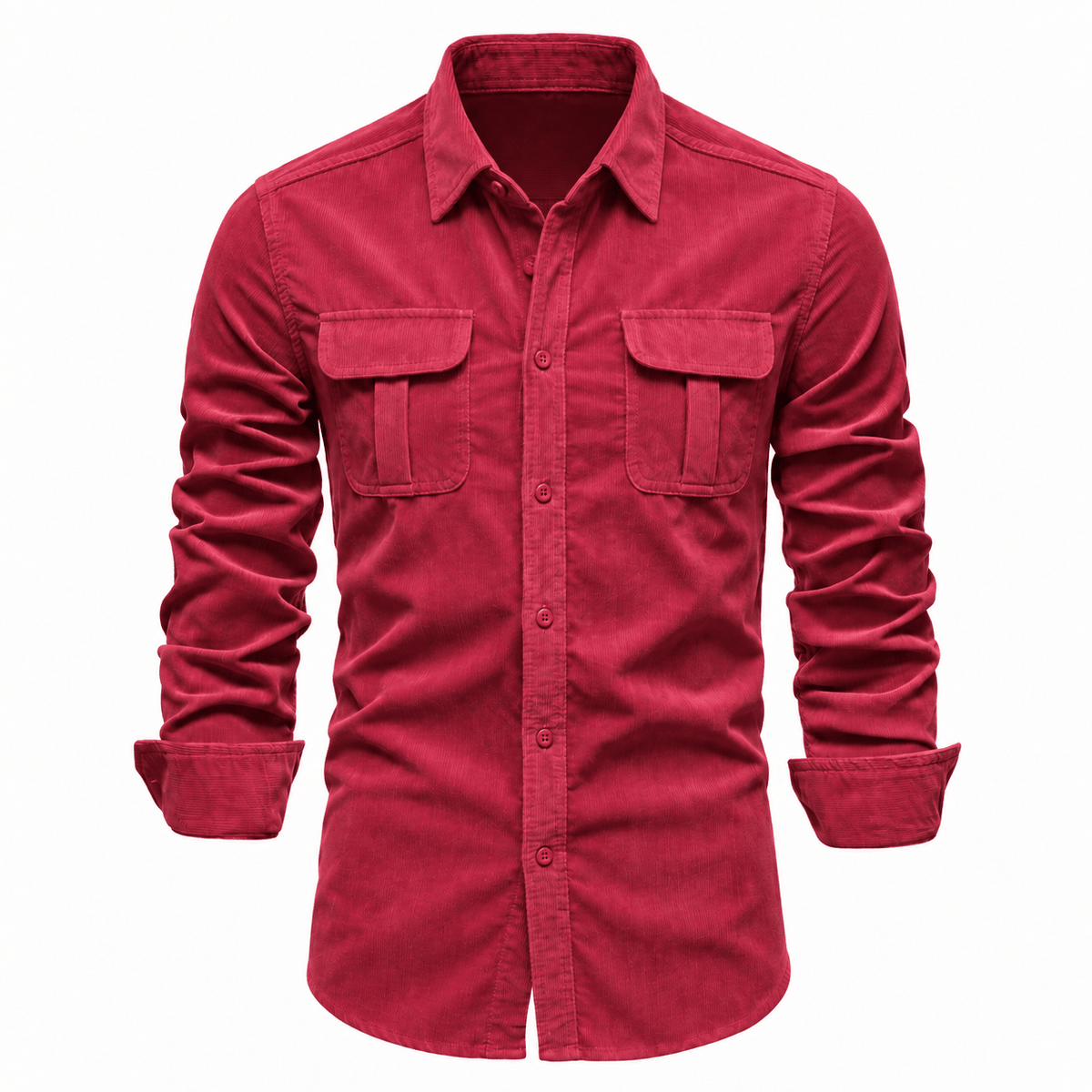 Tom - Men's Cotton Canvas Shirt Jacket with Chest Pockets - Shirts - Red - Davies & Cooper