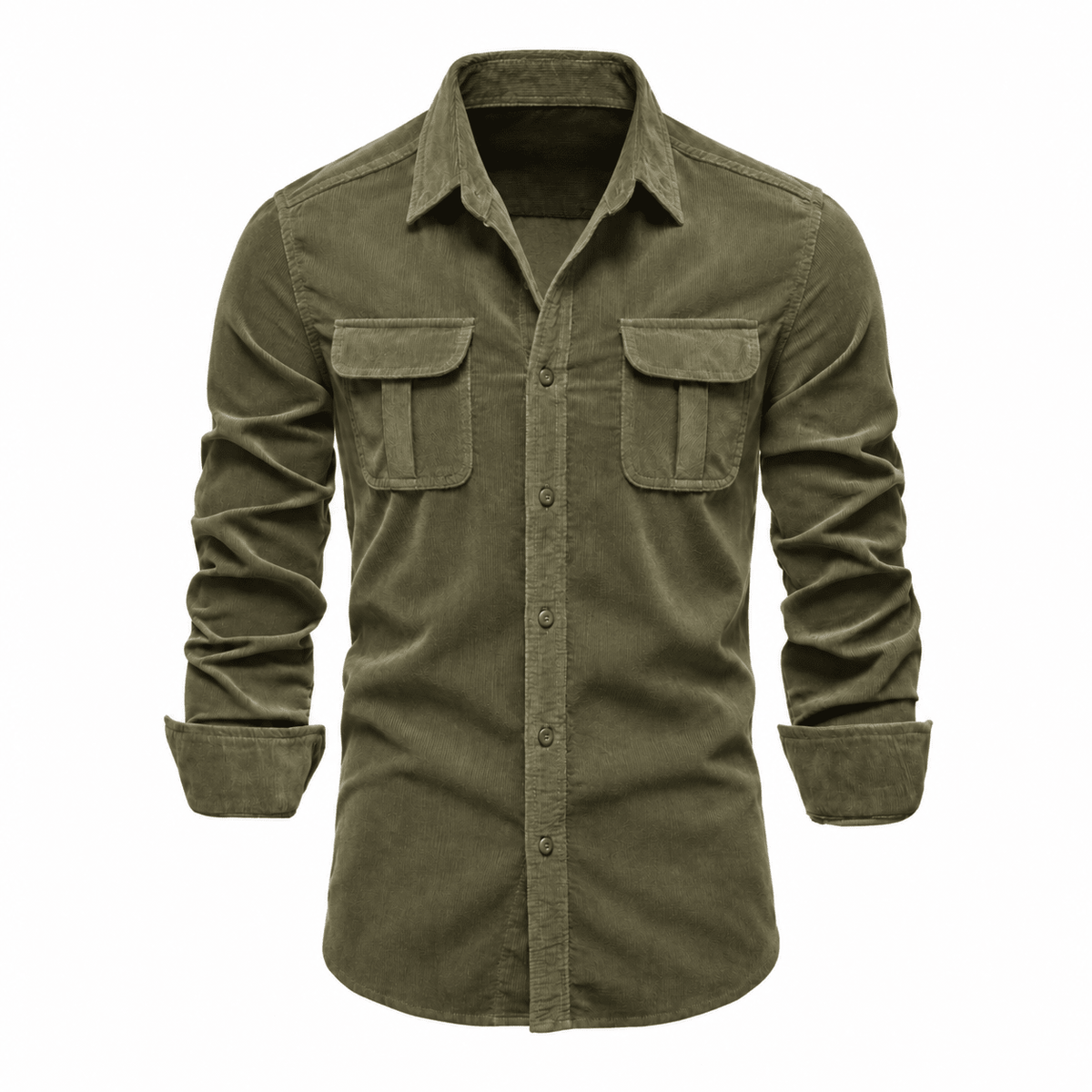 Tom - Men's Cotton Canvas Shirt Jacket with Chest Pockets - Shirts - Olive Green - Davies & Cooper