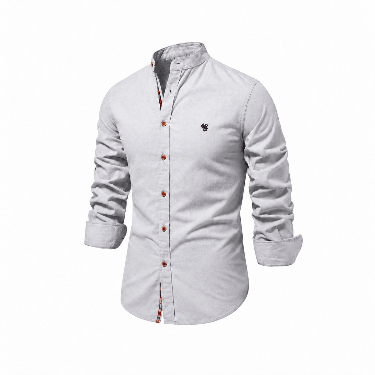 Tom - Men's Mandarin Collar Long Sleeve Shirt with Contrast Placket Trim - Shirts - Grey - Davies & Cooper