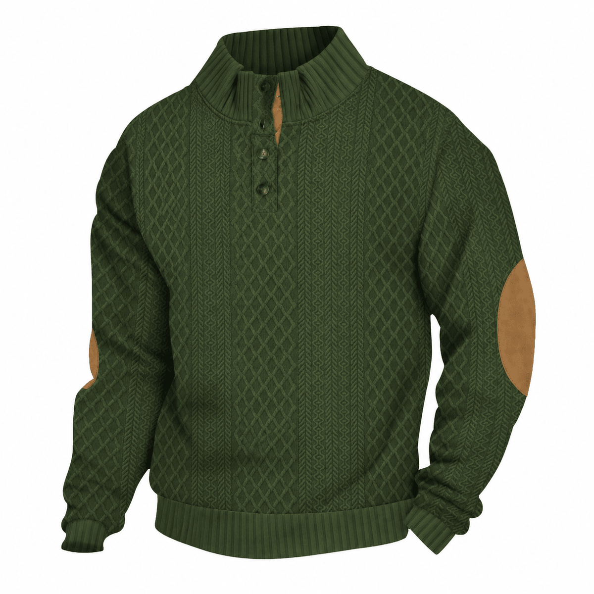 Tom - Men's Quarter-Zip Cable Knit Jumper with Button Placket - Sweaters - Army Green - Davies & Cooper